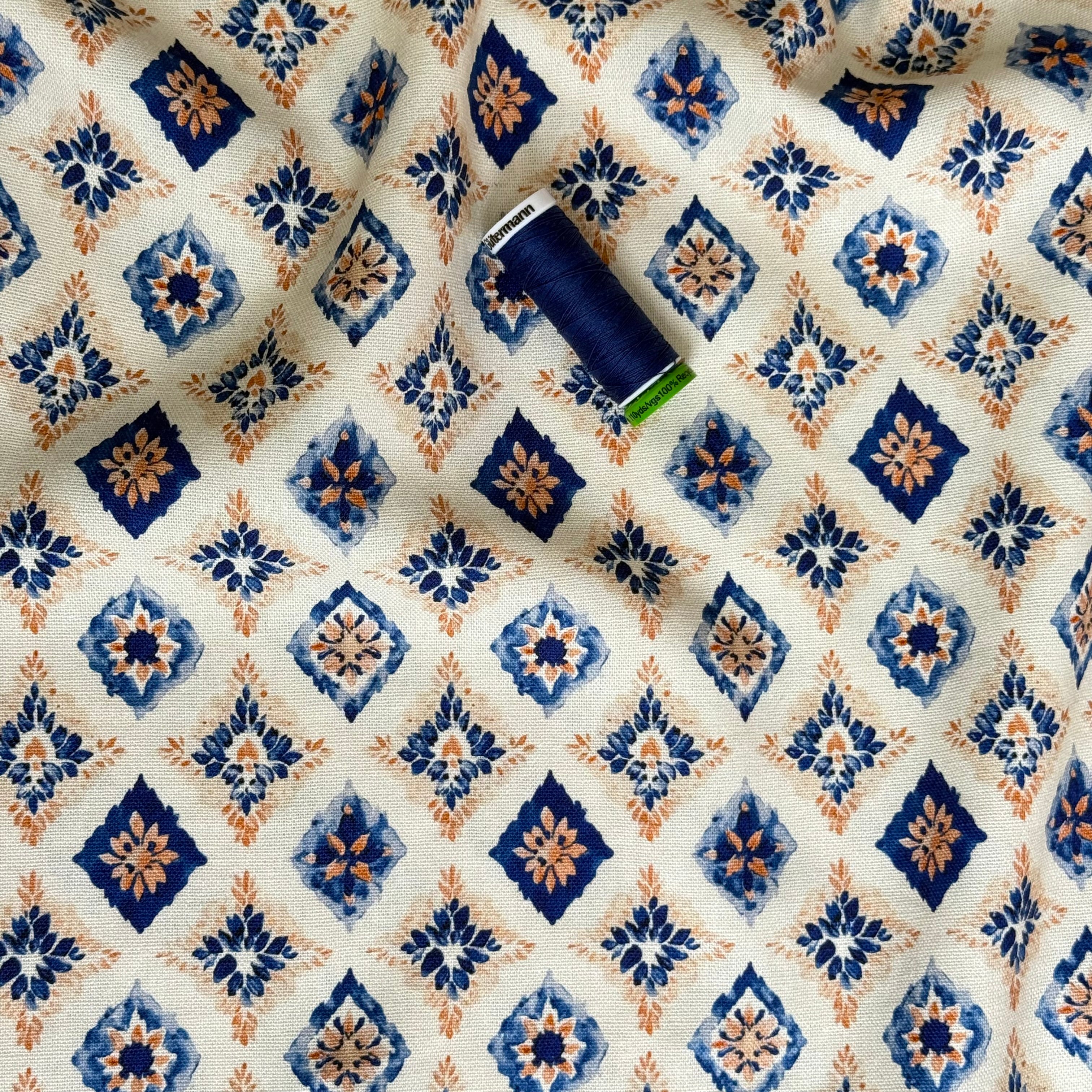 Summer Tiles Viscose Linen Fabric