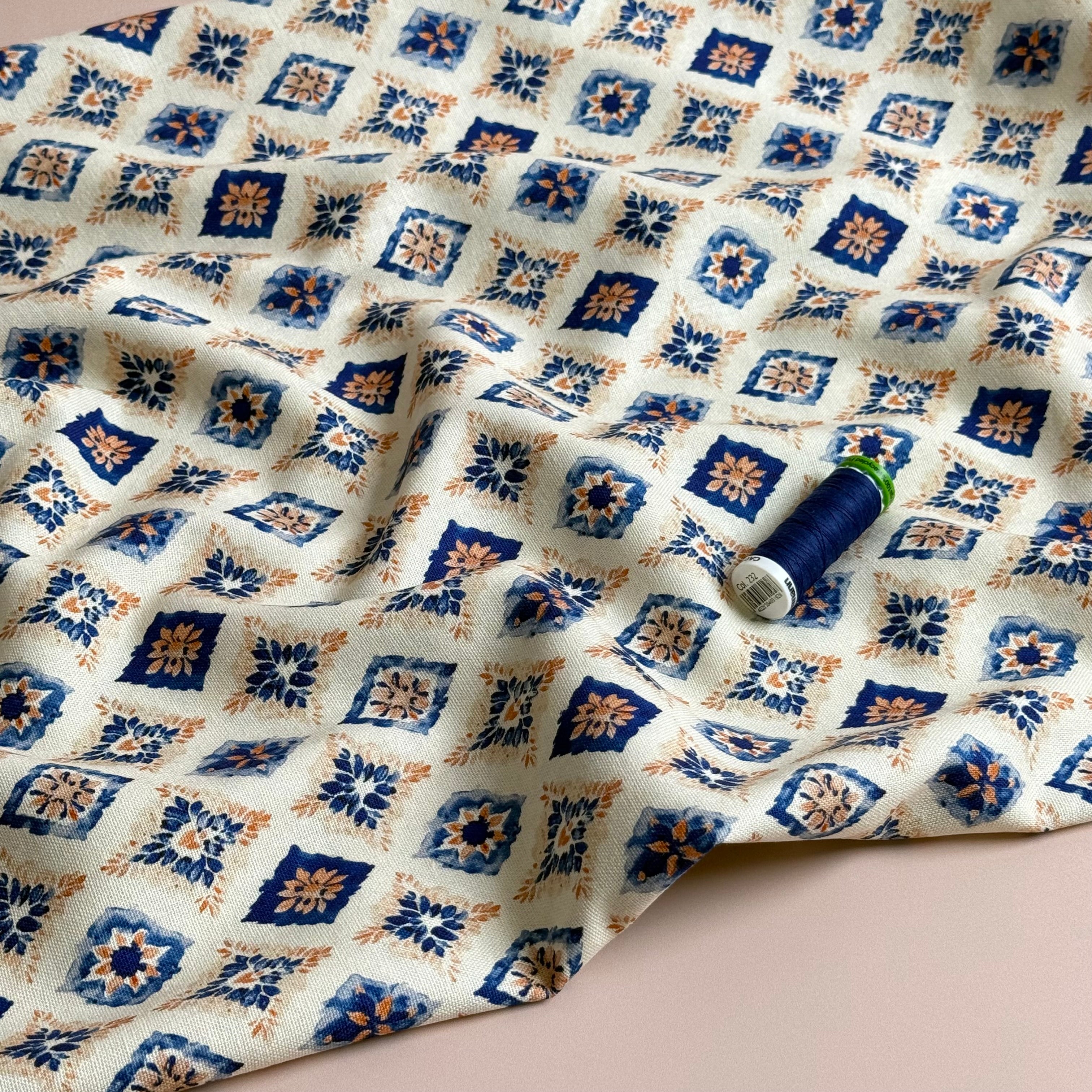 Summer Tiles Viscose Linen Fabric