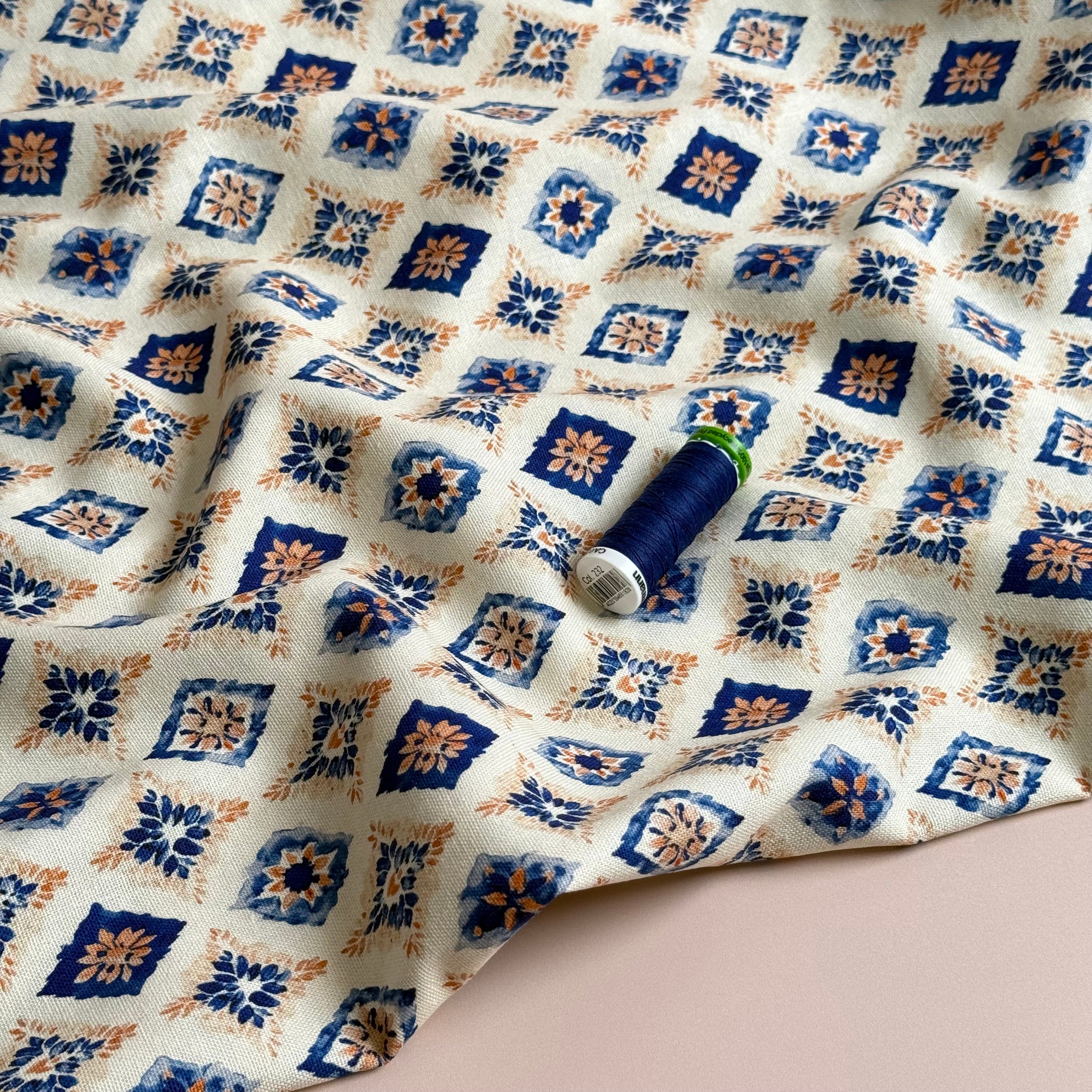 Summer Tiles Viscose Linen Fabric