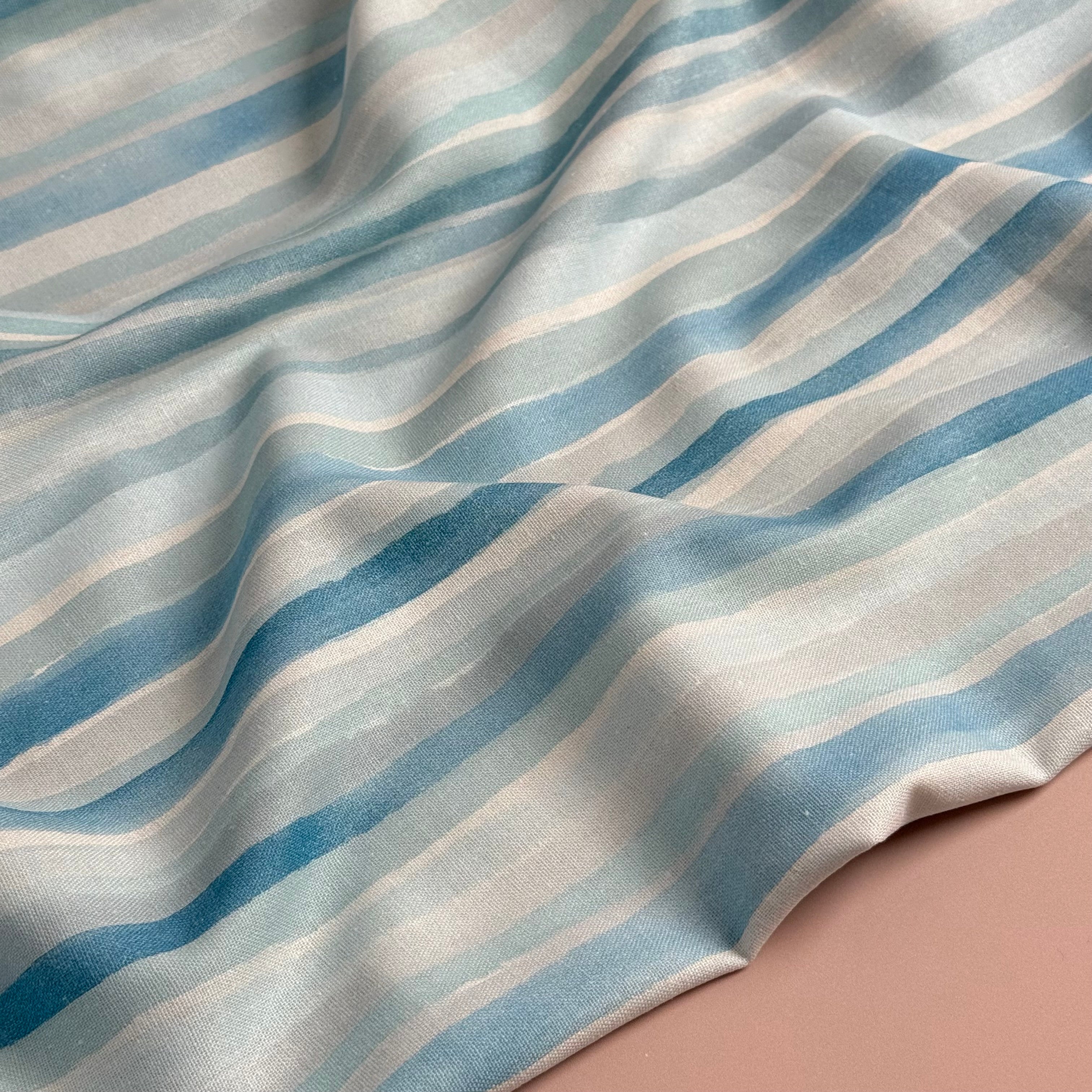 Ocean Stripes Viscose Linen Fabric