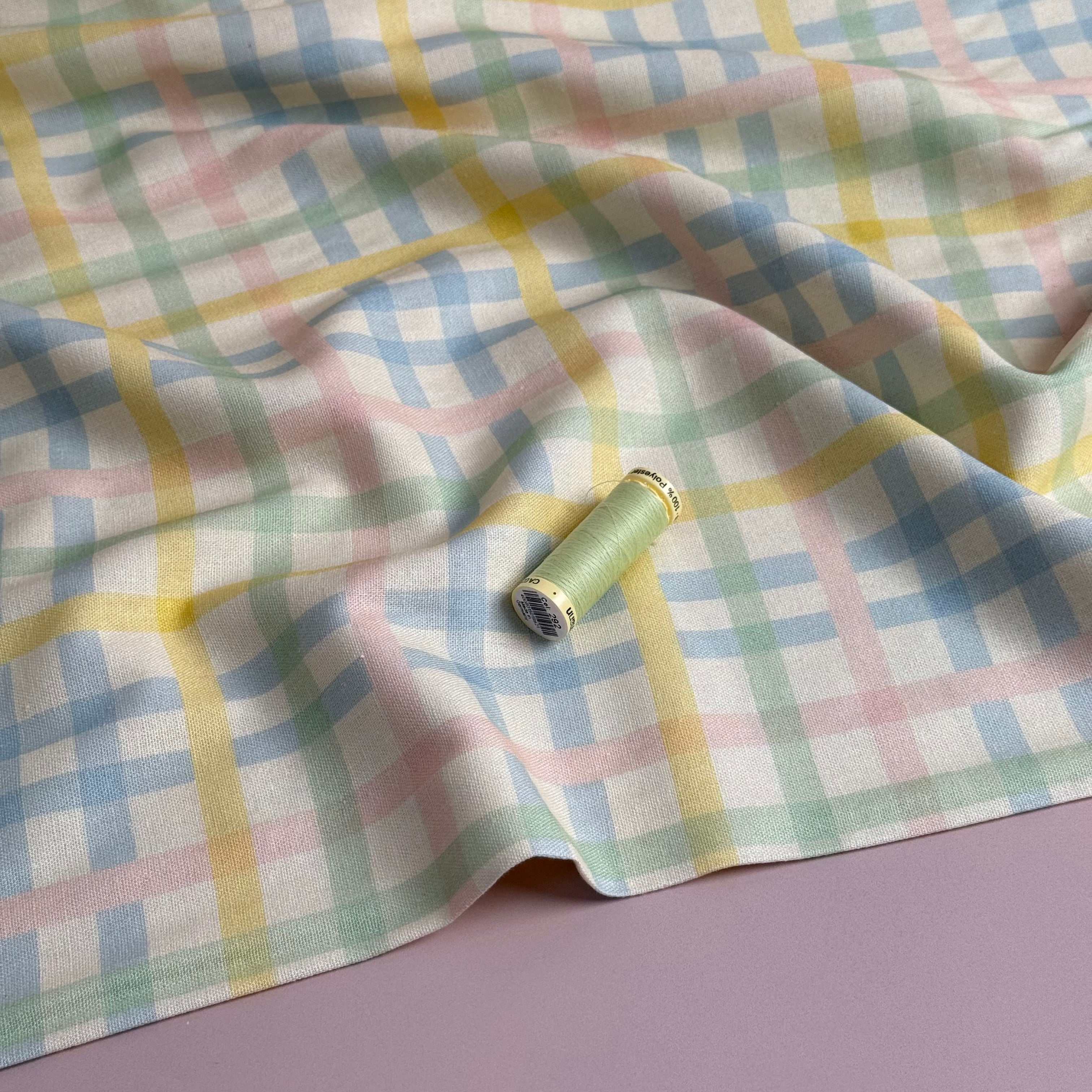 Summer Pastel Checks Viscose Linen Fabric