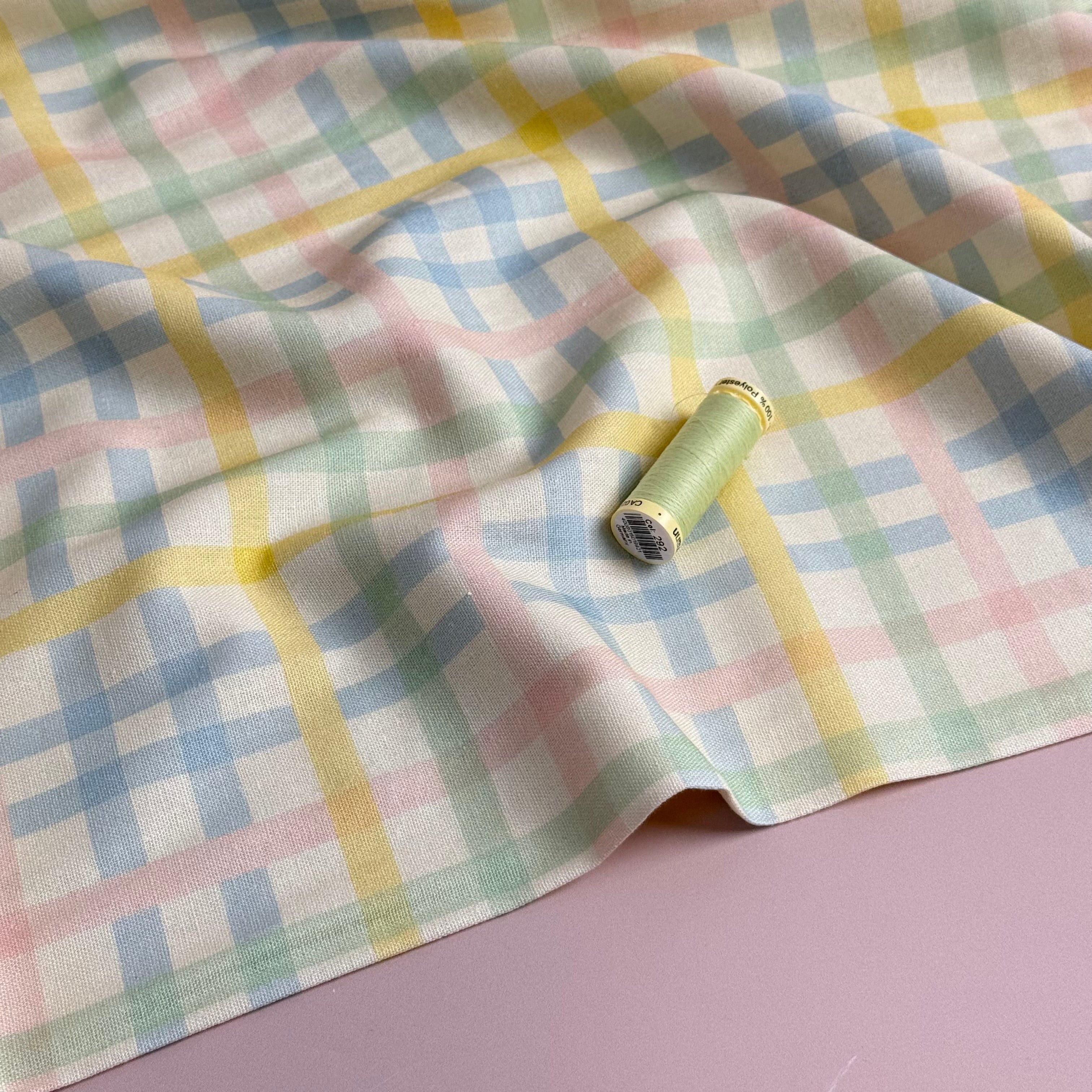 Summer Pastel Checks Viscose Linen Fabric
