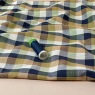 Yarn Dyed Navy and Beige Checks Cotton Fabric