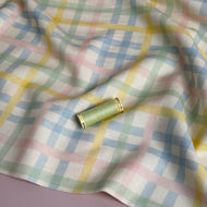 REMNANT 0.87 Metre - Summer Pastel Checks Viscose Linen Fabric