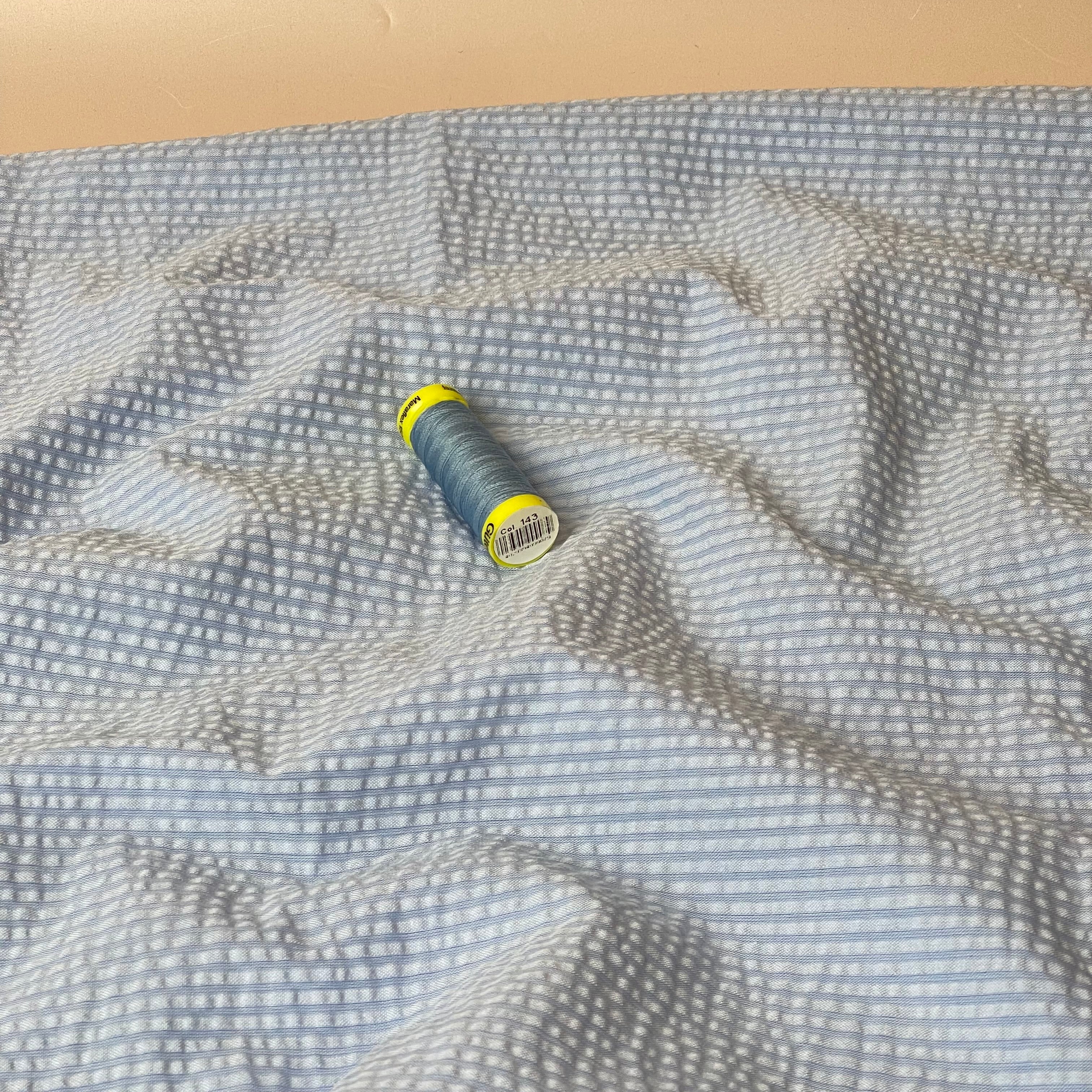 Blue Stripes Cotton Seersucker Fabric