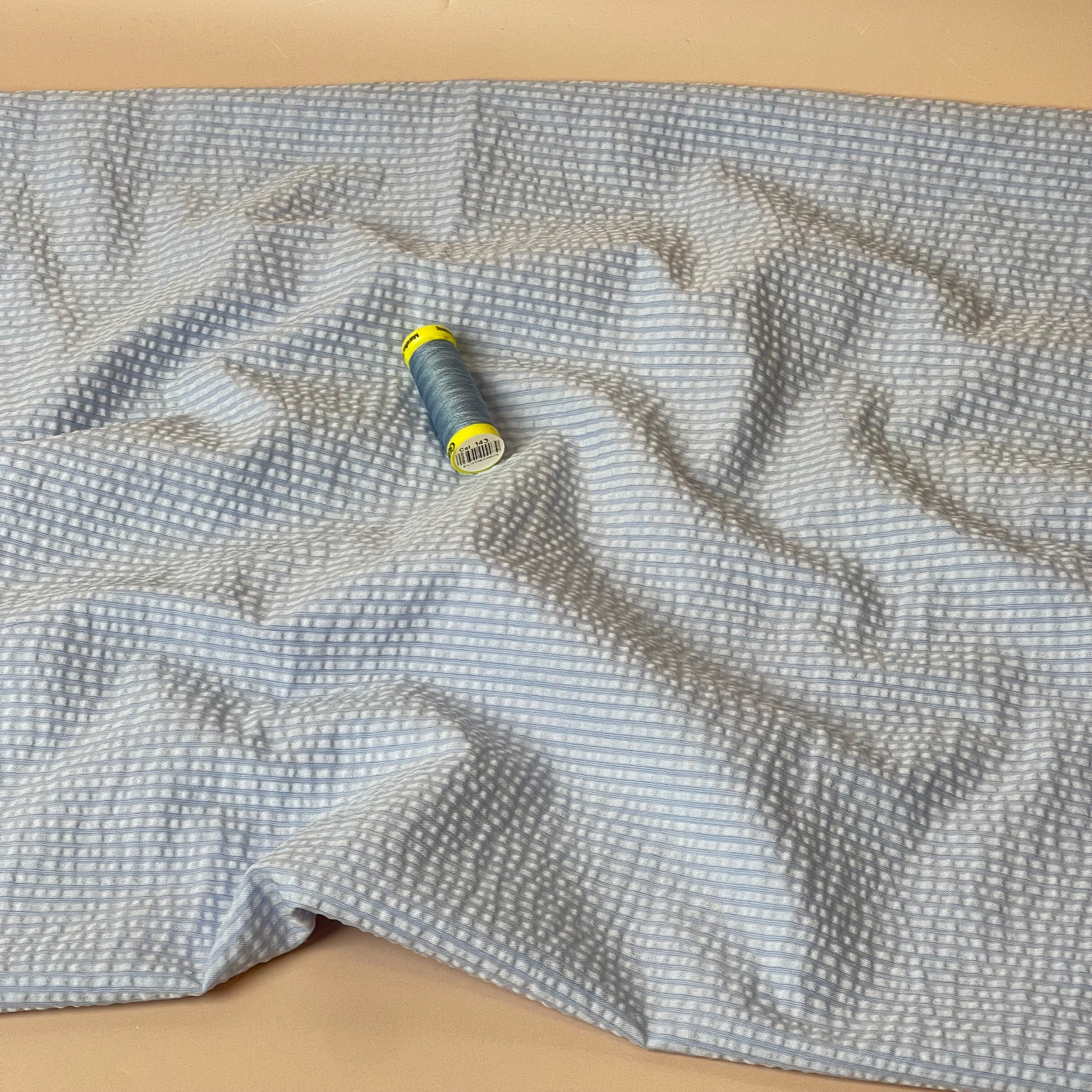 Blue Stripes Cotton Seersucker Fabric