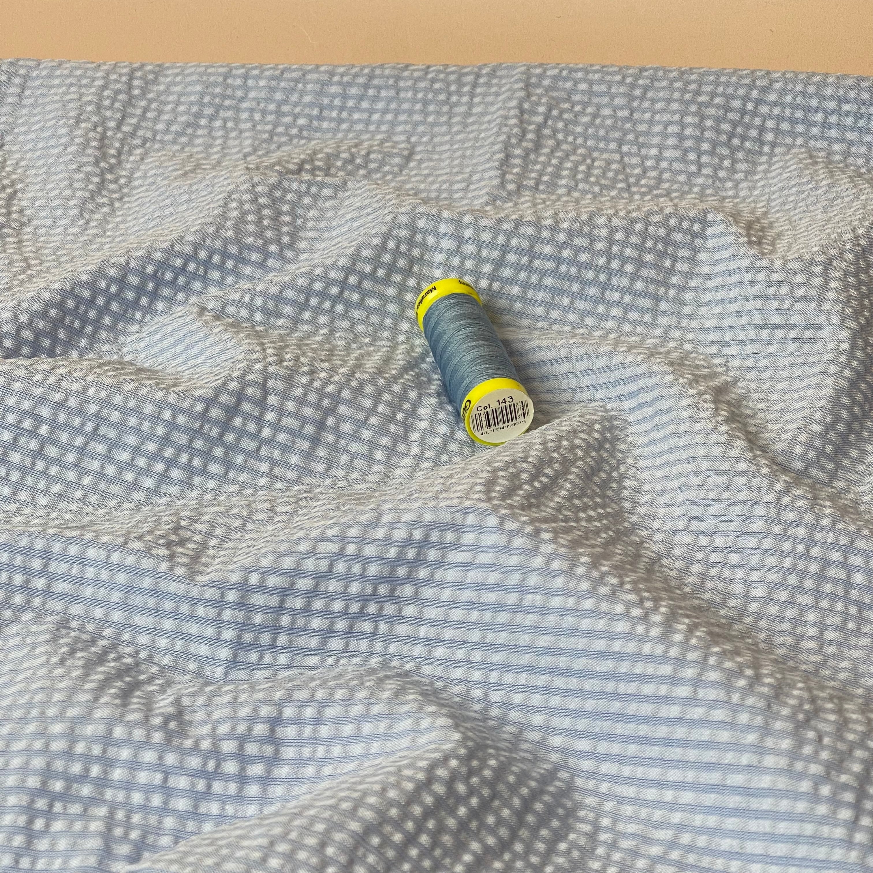 Blue Stripes Cotton Seersucker Fabric