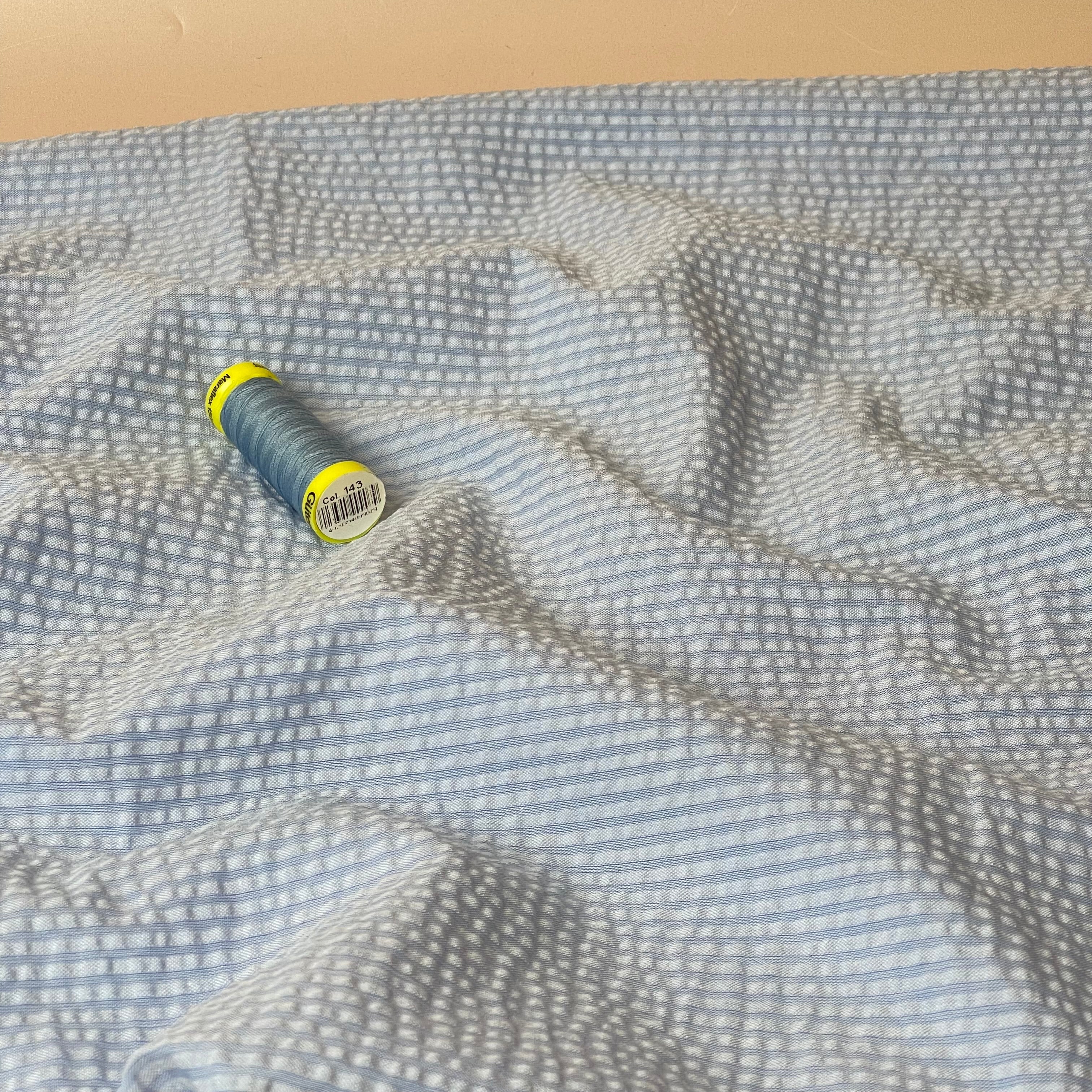 Blue Stripes Cotton Seersucker Fabric