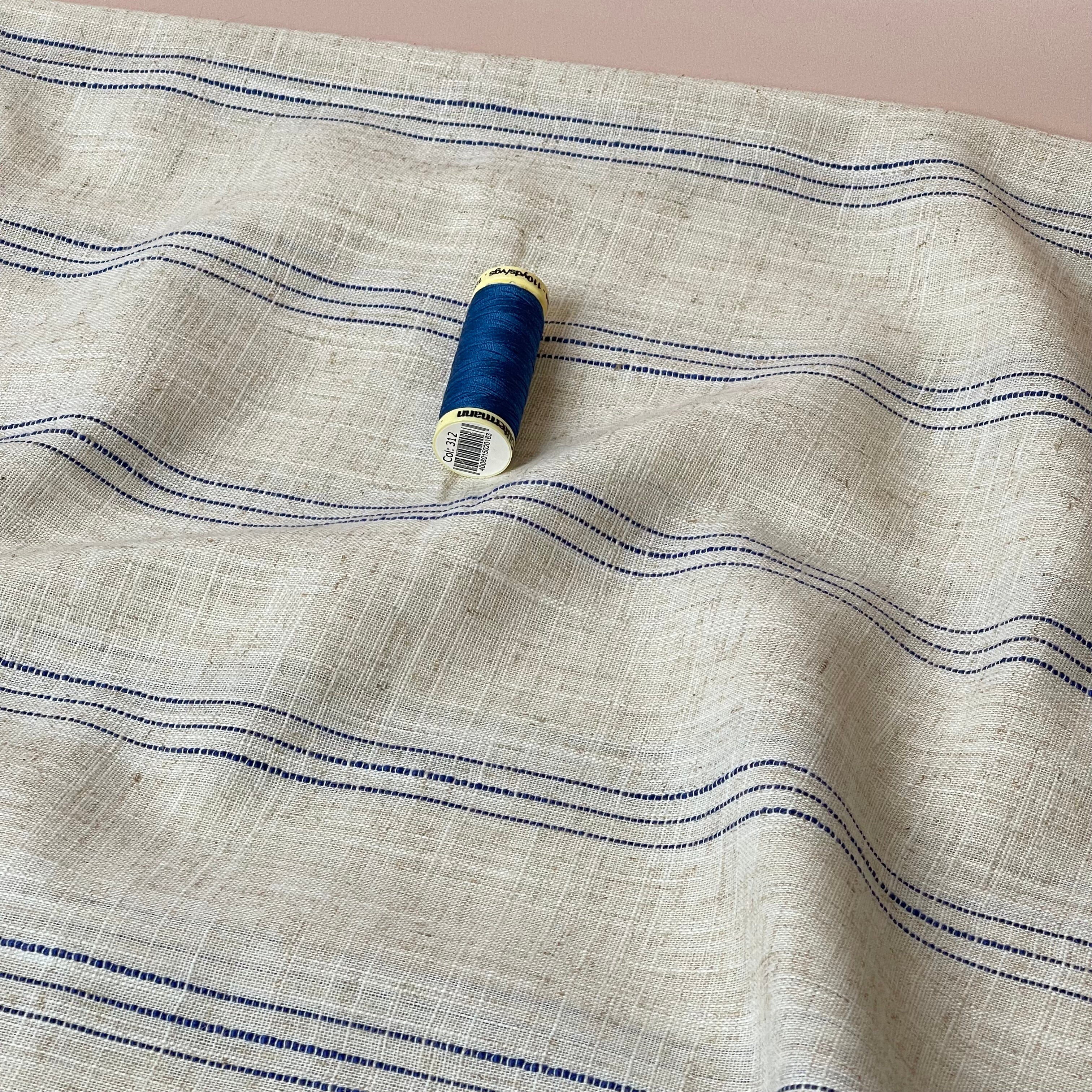 Blue Stripe Viscose Linen Fabric