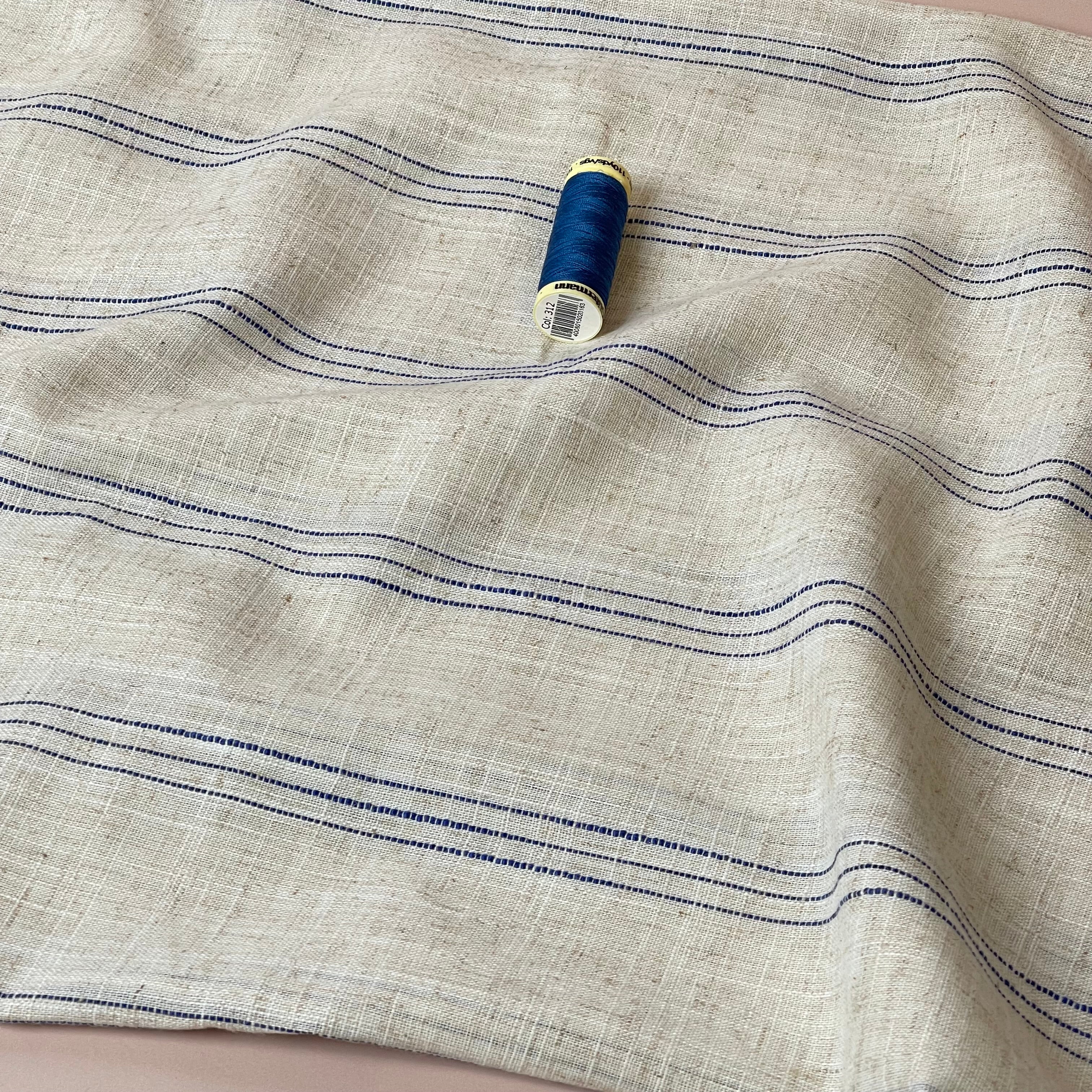 Blue Stripe Viscose Linen Fabric