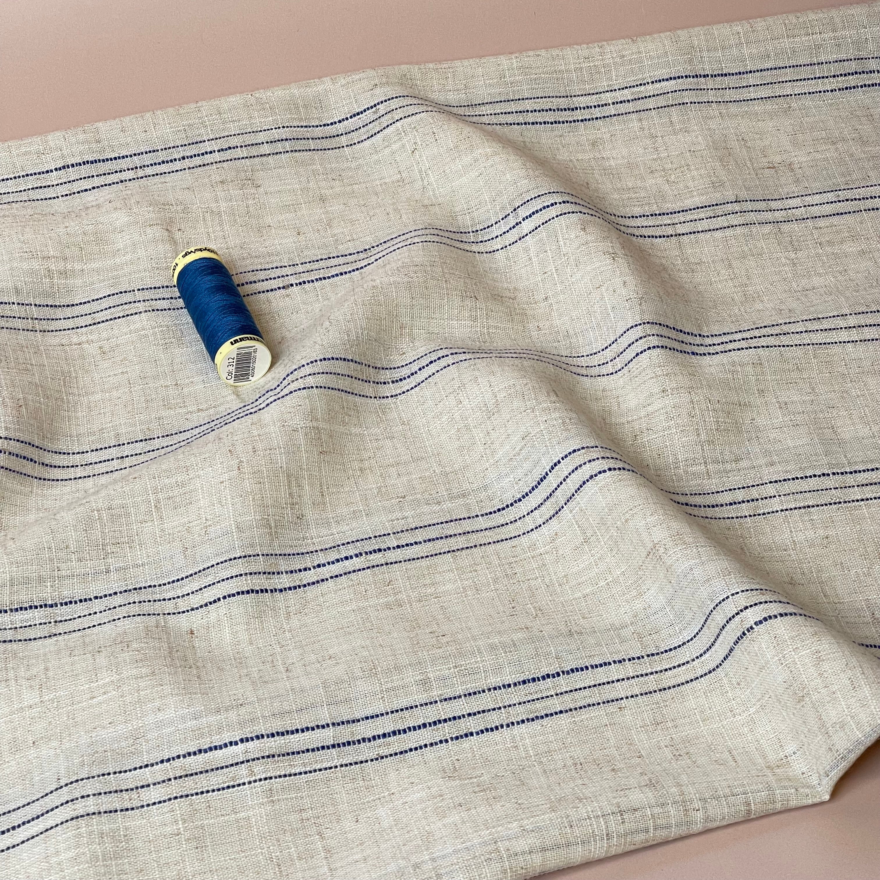 Blue Stripe Viscose Linen Fabric