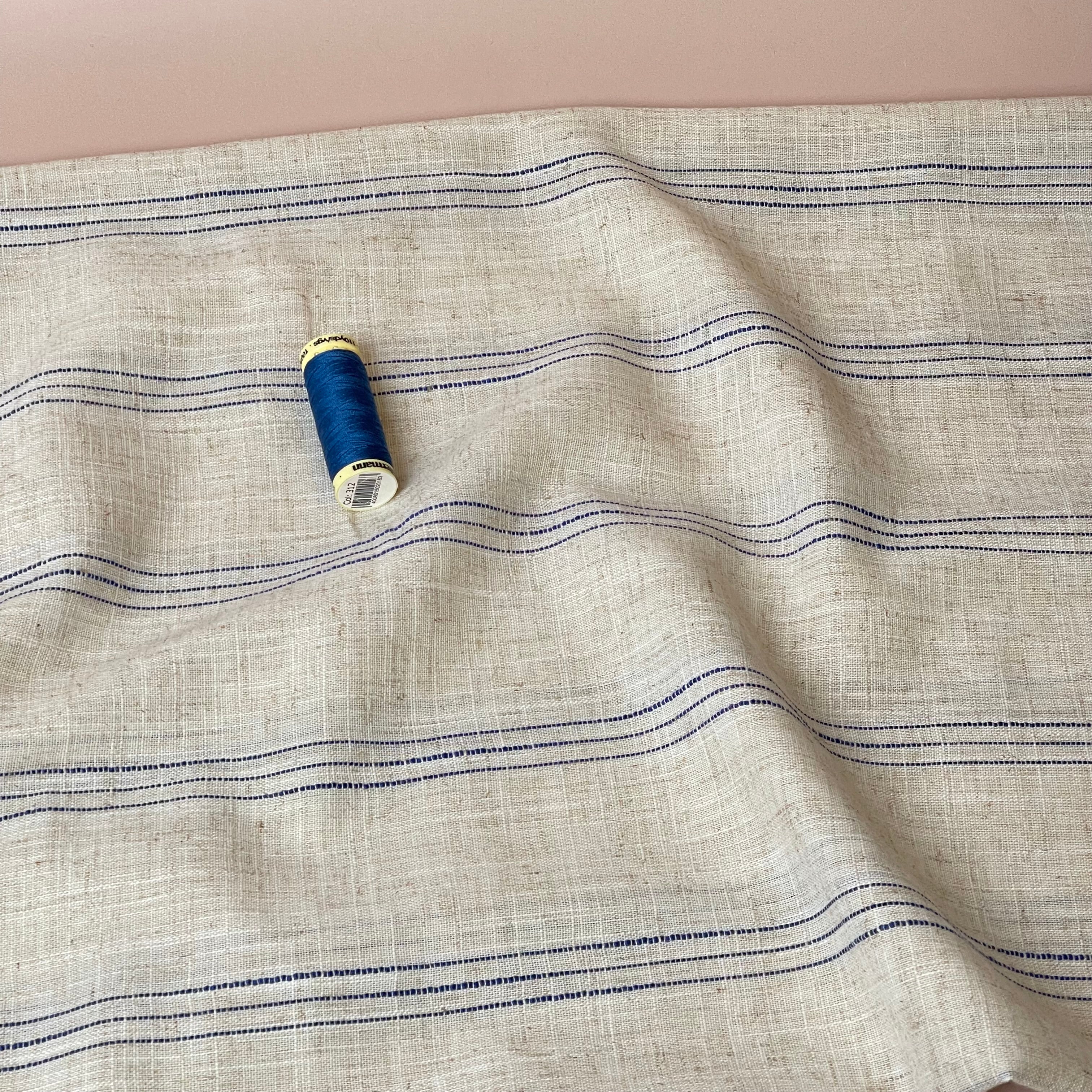 Blue Stripe Viscose Linen Fabric