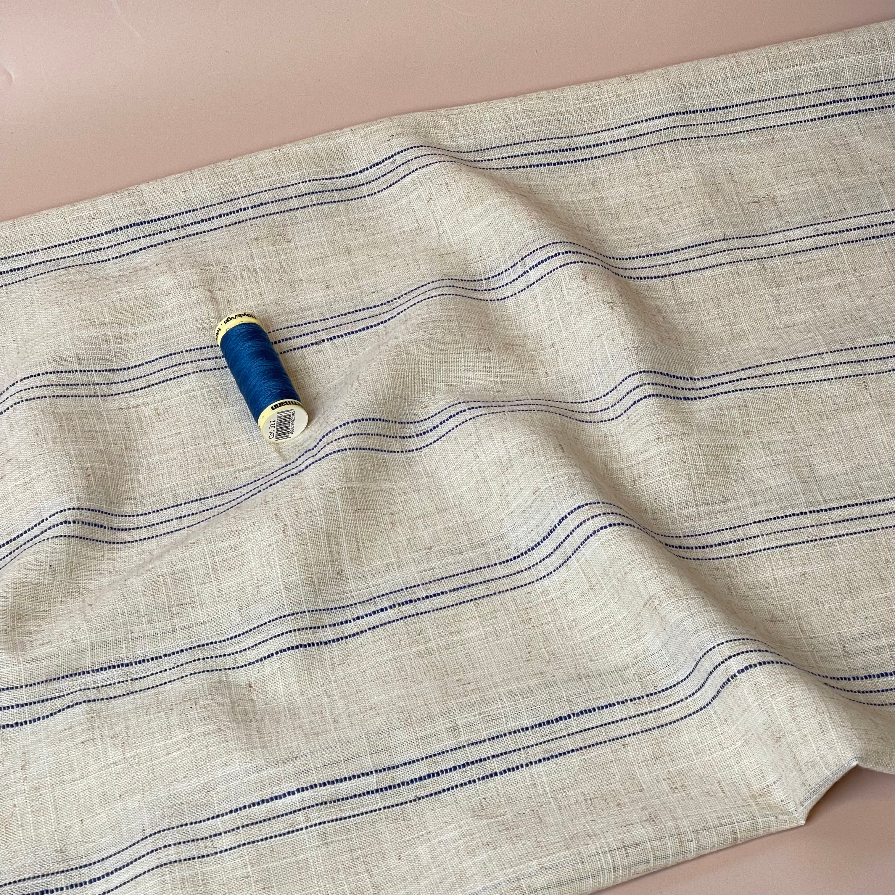 Blue Stripe Viscose Linen Fabric