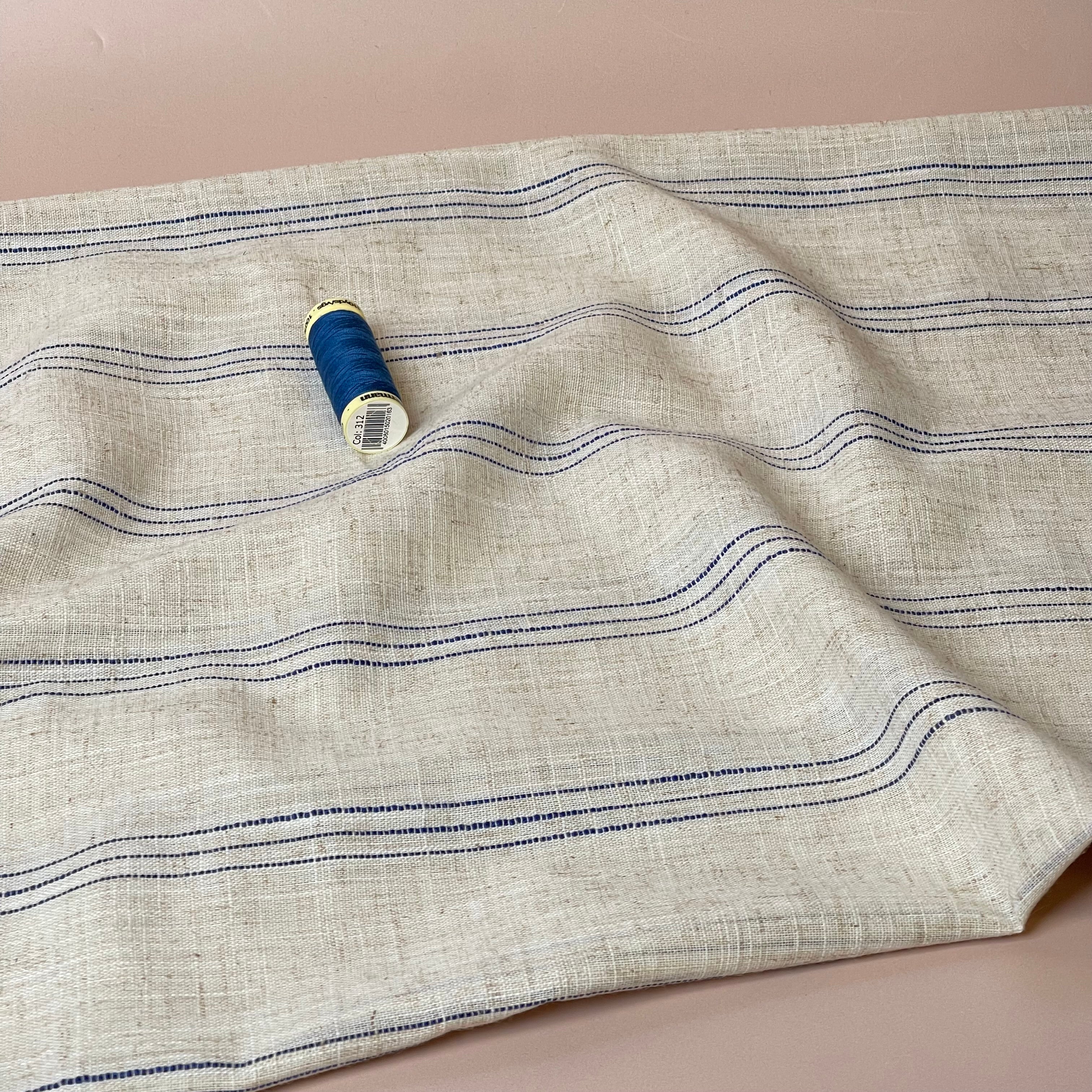 Blue Stripe Viscose Linen Fabric