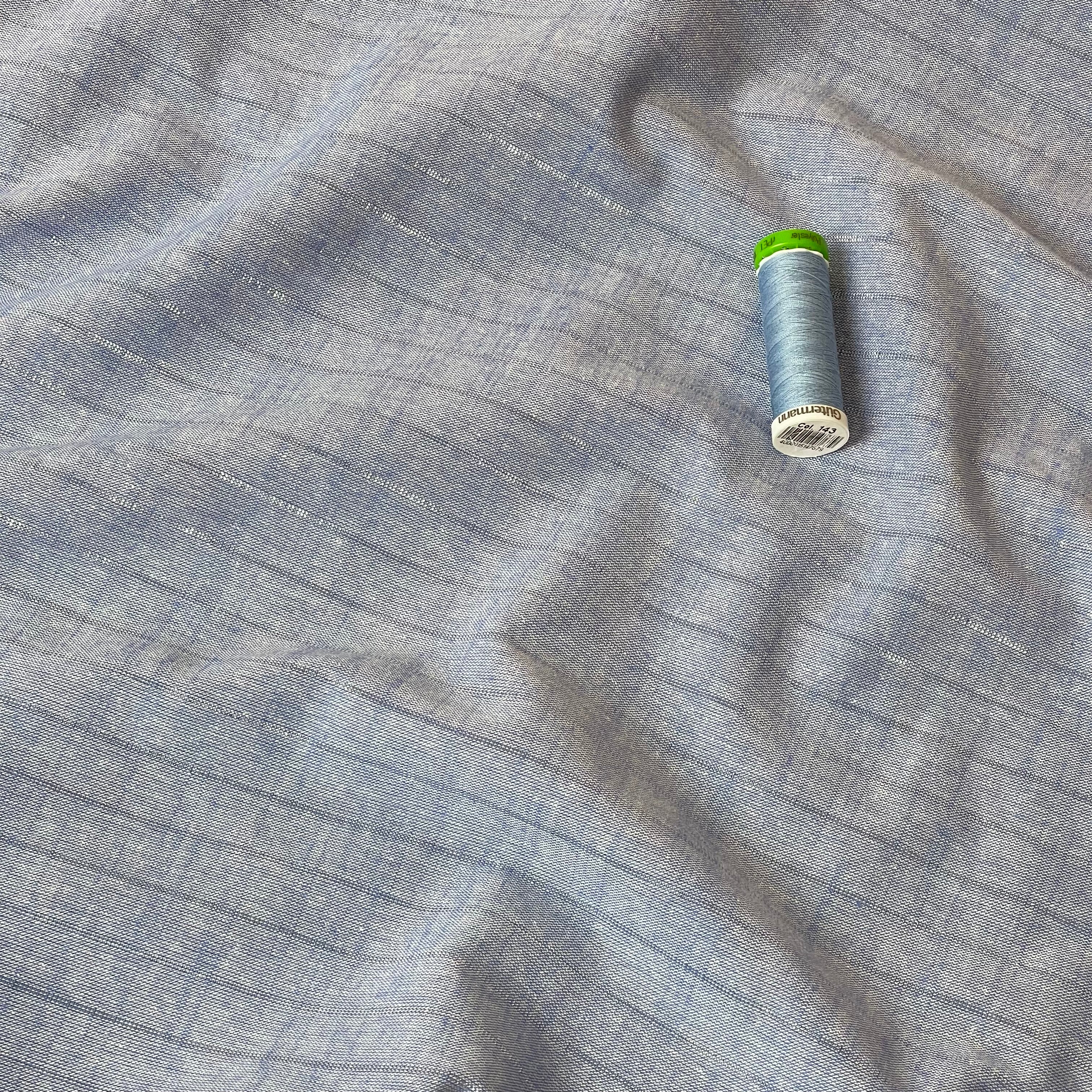 Blue Yarn Dyed Cotton Fabric with Lurex Stripes