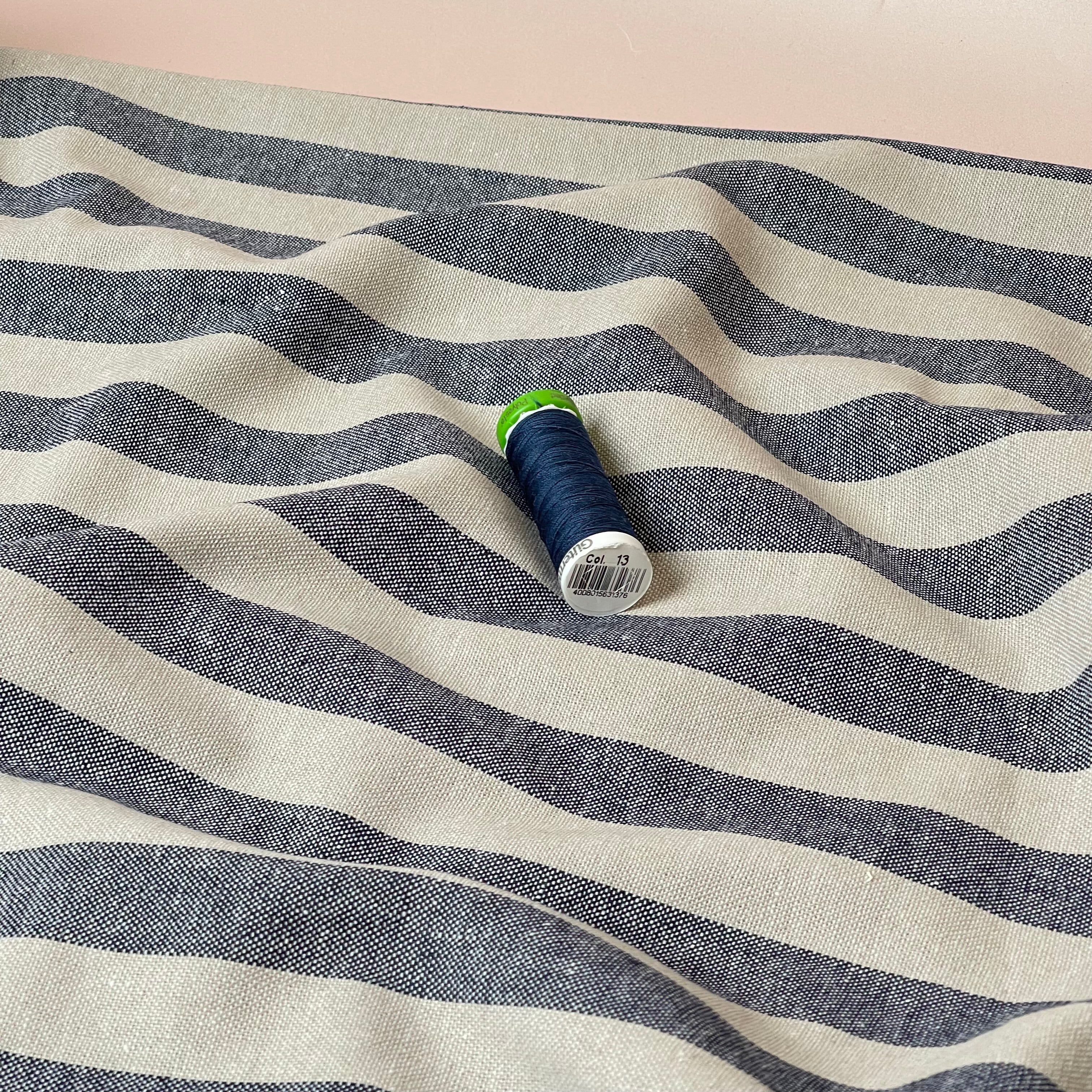 Yarn Dyed Blue Stripe Viscose Linen Fabric