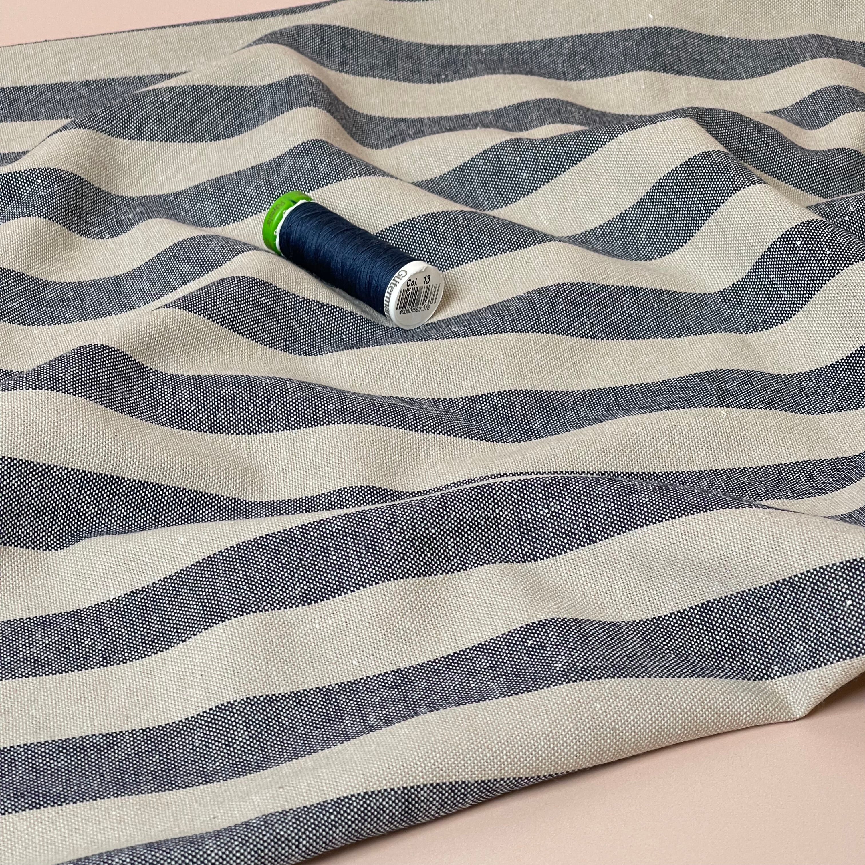 Yarn Dyed Blue Stripe Viscose Linen Fabric