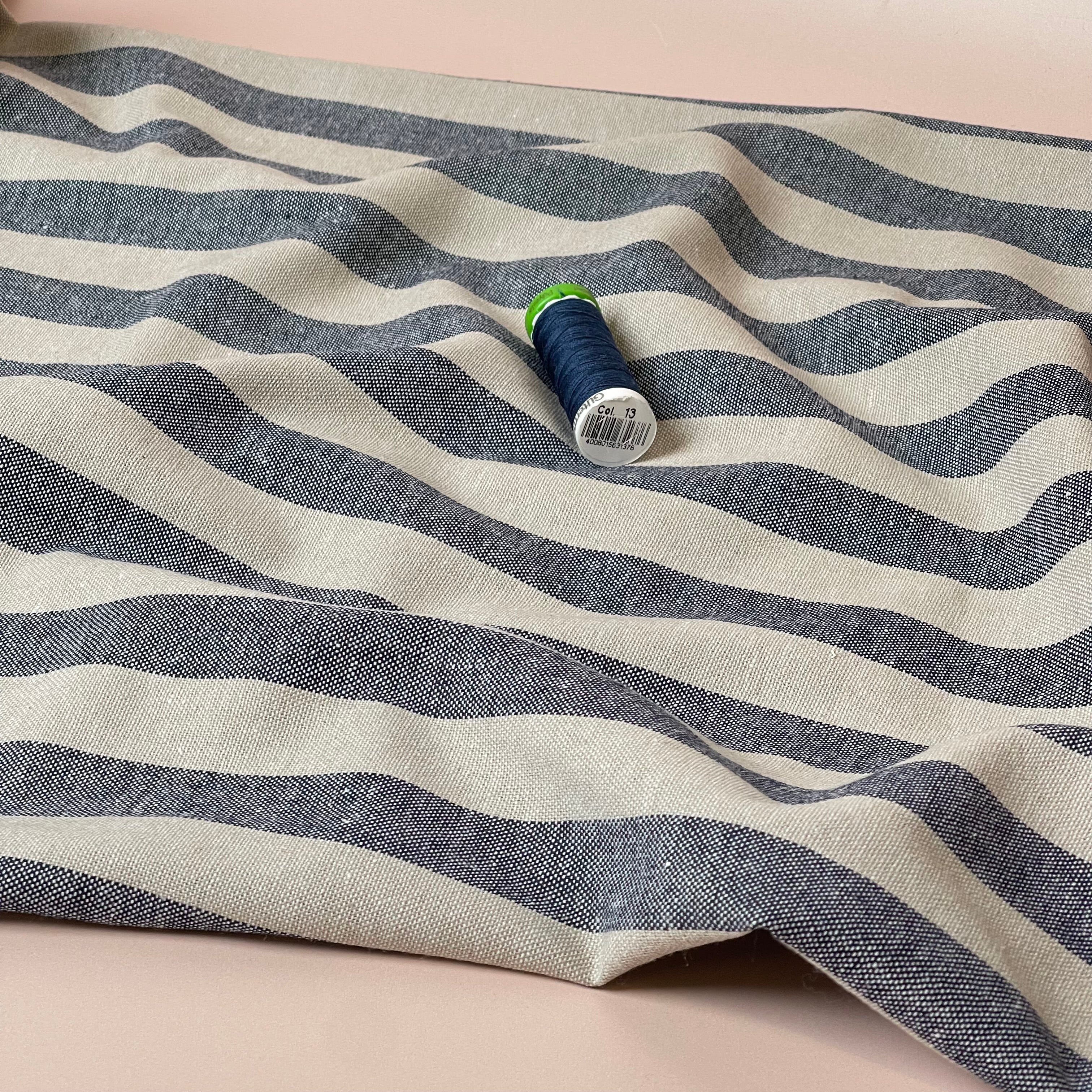 Yarn Dyed Blue Stripe Viscose Linen Fabric