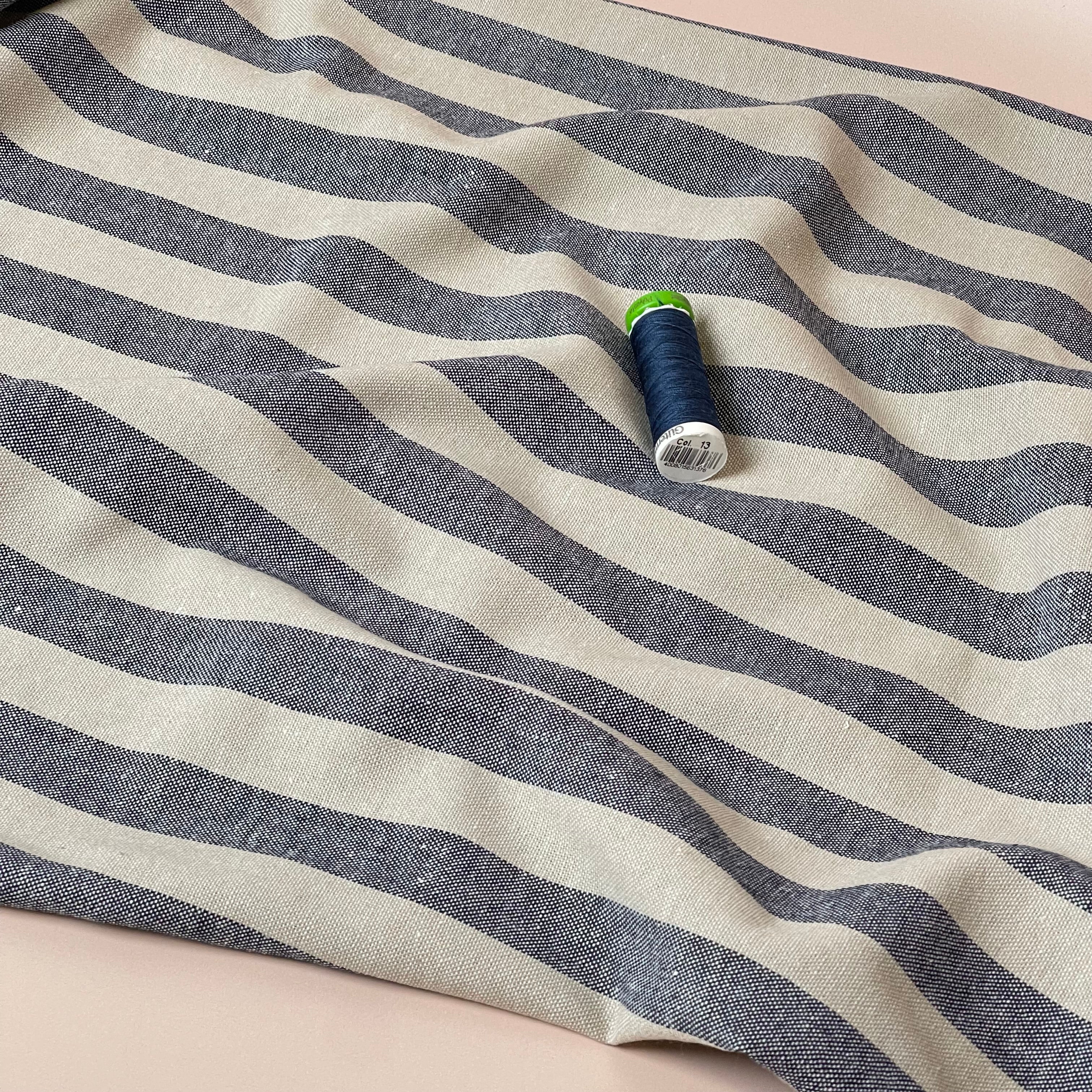 Yarn Dyed Blue Stripe Viscose Linen Fabric