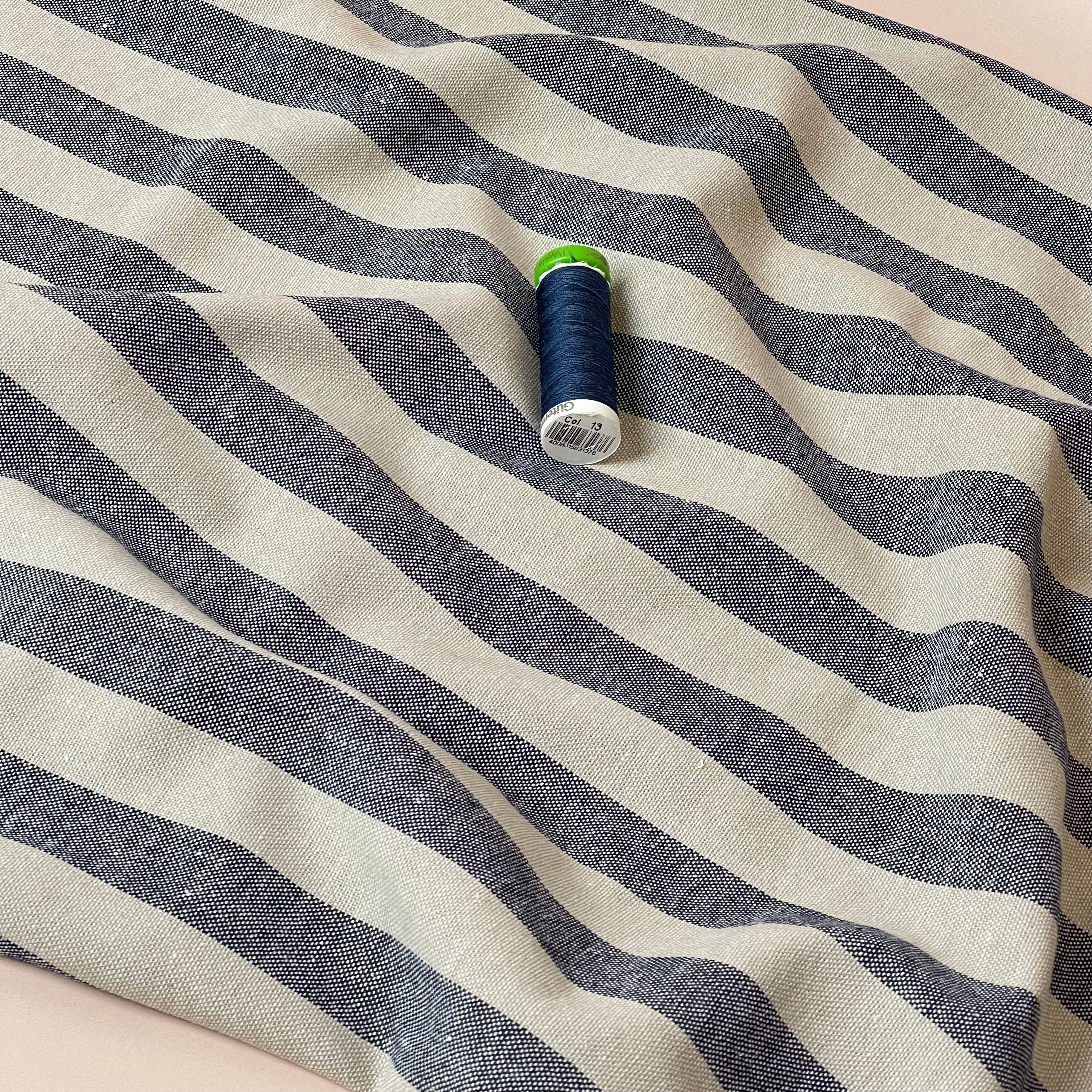 Yarn Dyed Blue Stripe Viscose Linen Fabric