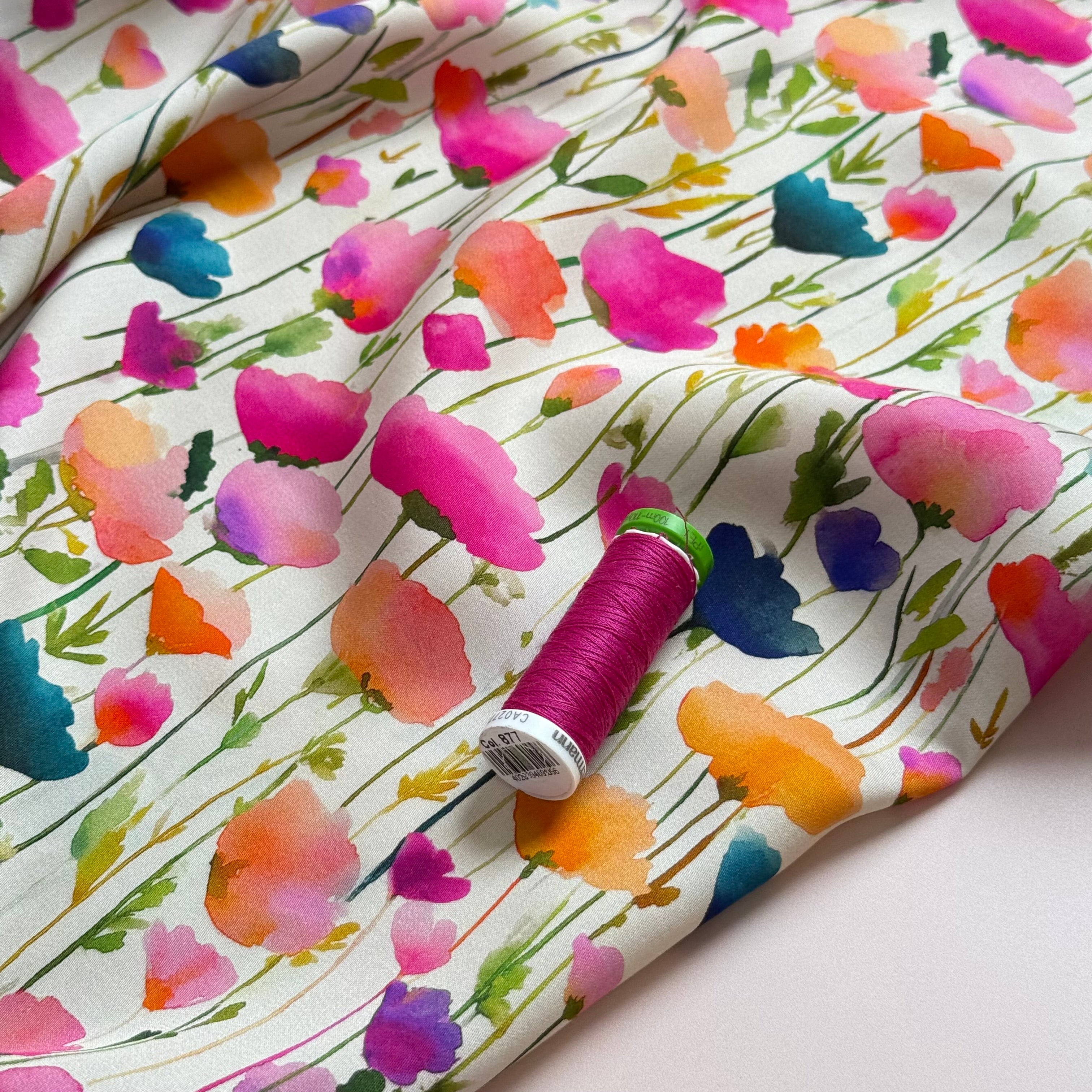 Watercolur Flowers Lyocell Sateen Fabric