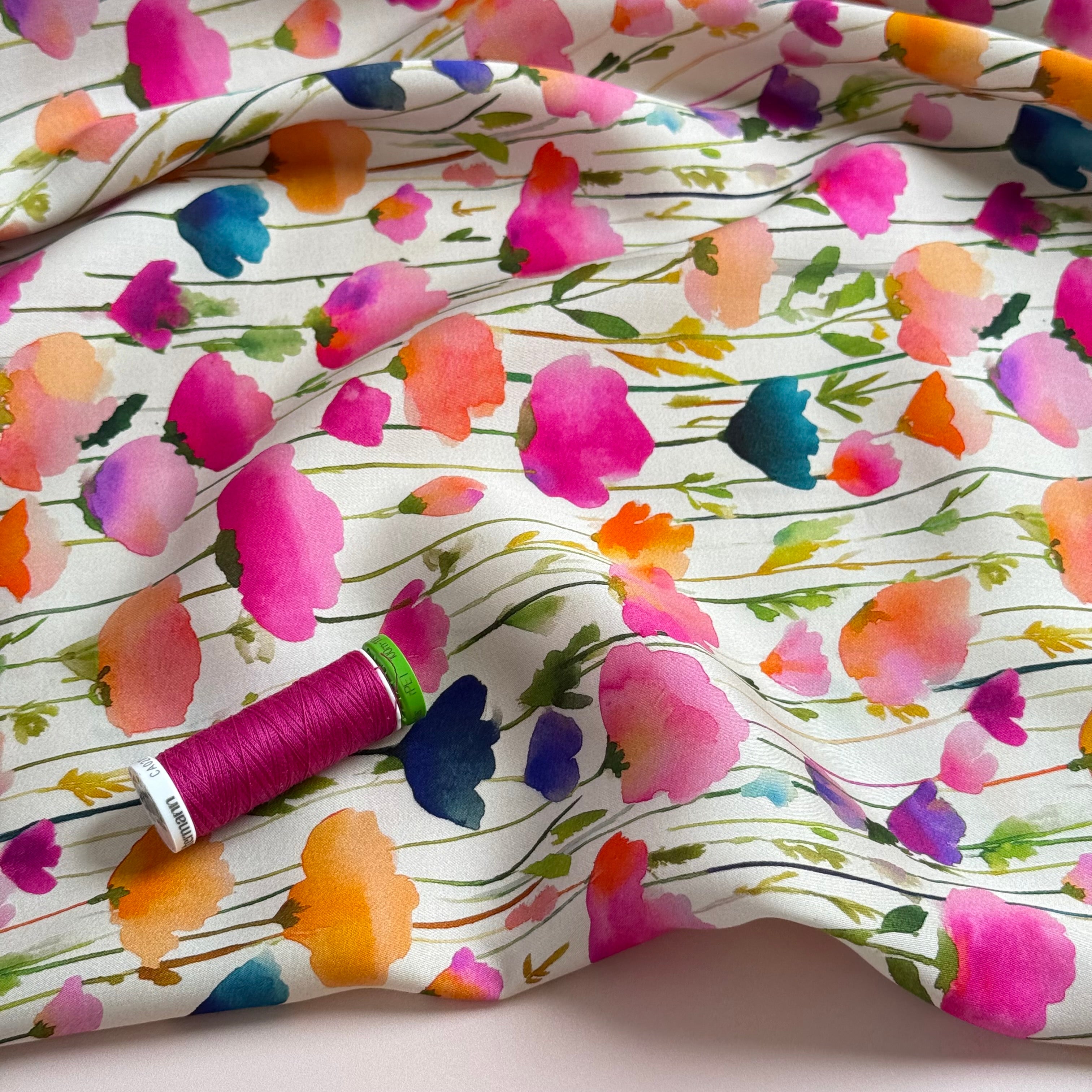 Watercolur Flowers Lyocell Sateen Fabric