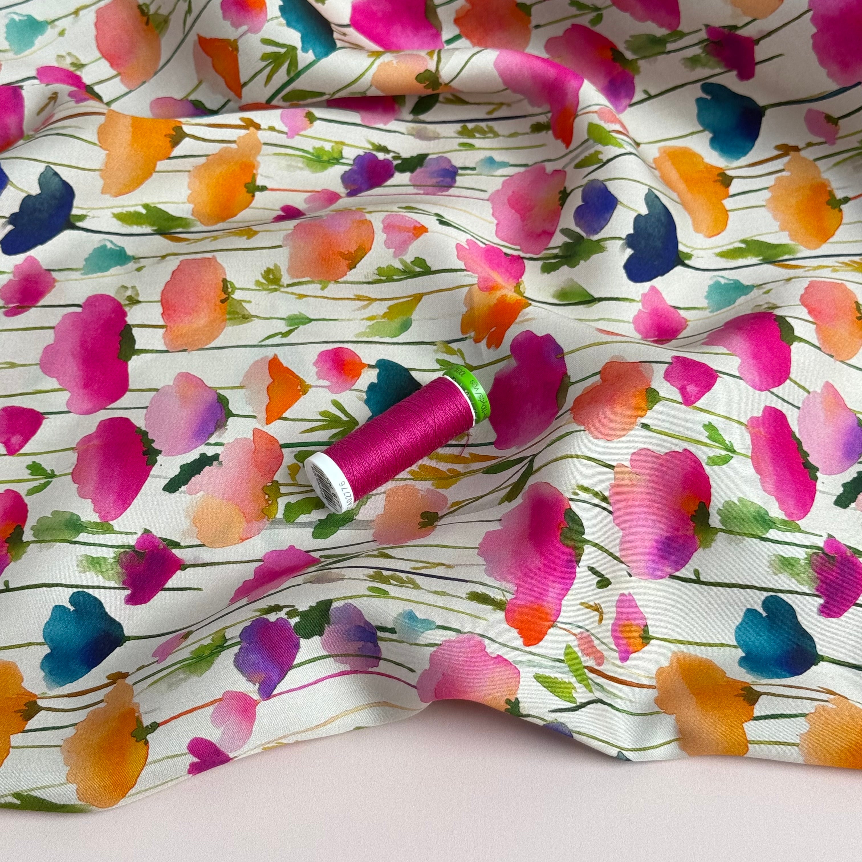 Watercolur Flowers Lyocell Sateen Fabric
