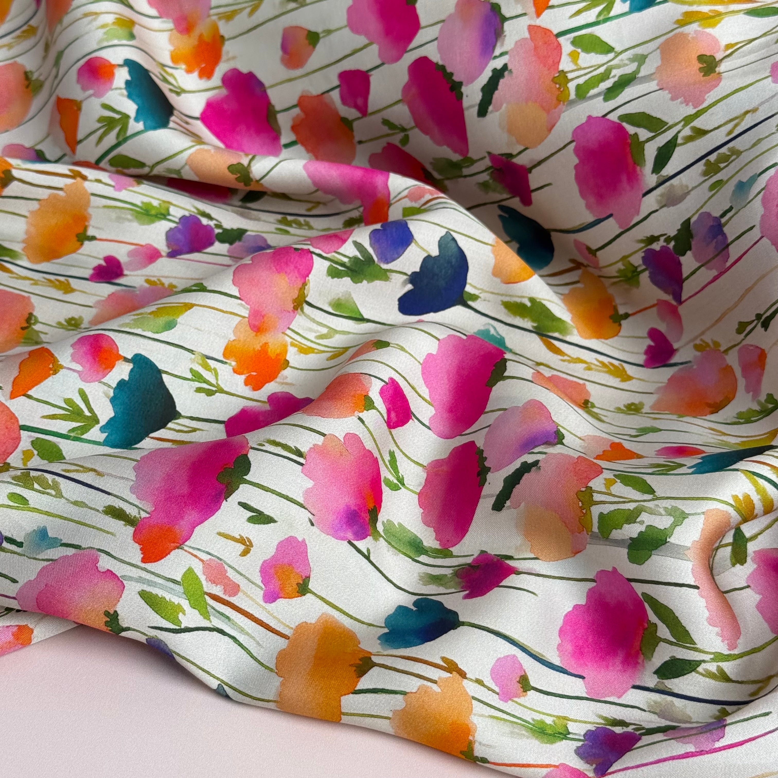 Watercolur Flowers Lyocell Sateen Fabric