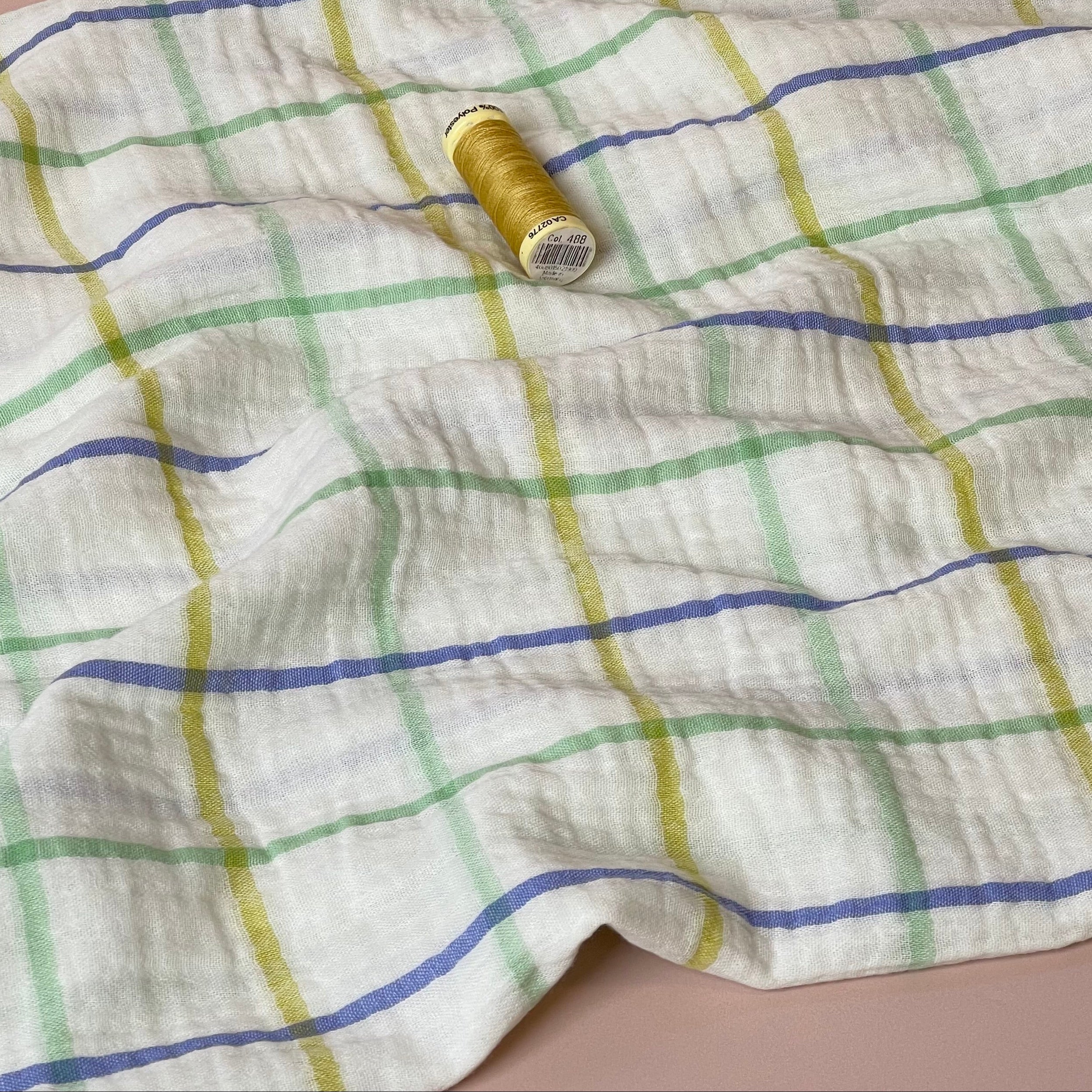 Yarn Dyed Green Checks Cotton Double Gauze