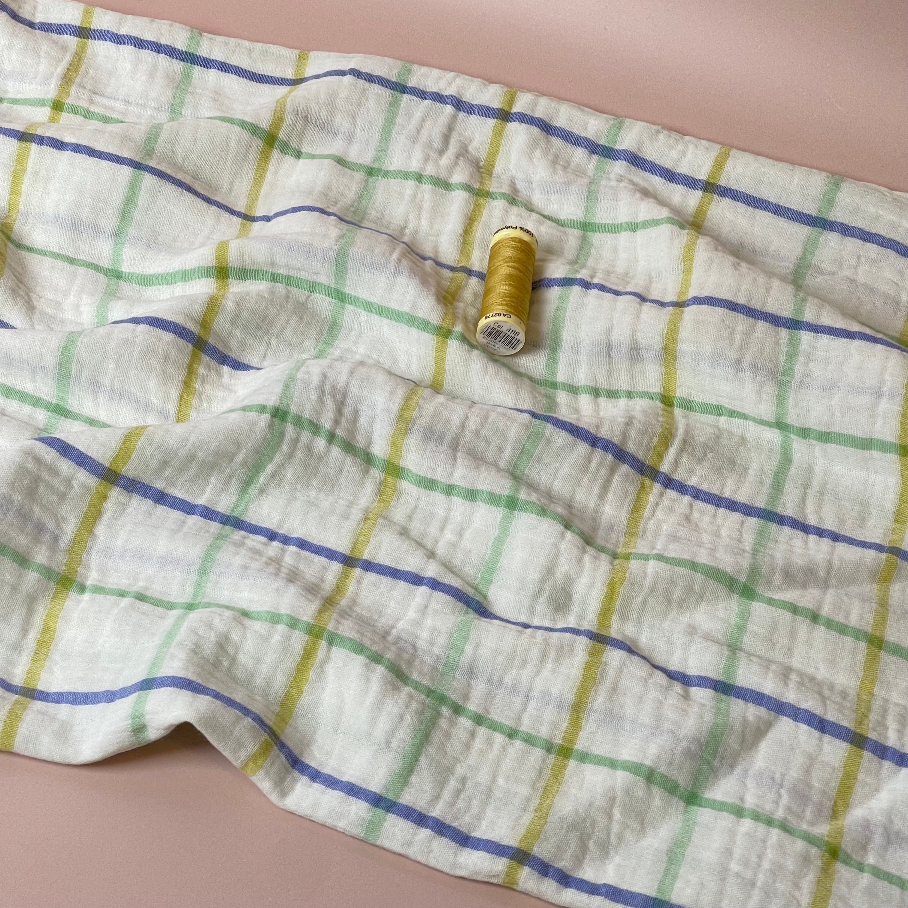 Yarn Dyed Green Checks Cotton Double Gauze