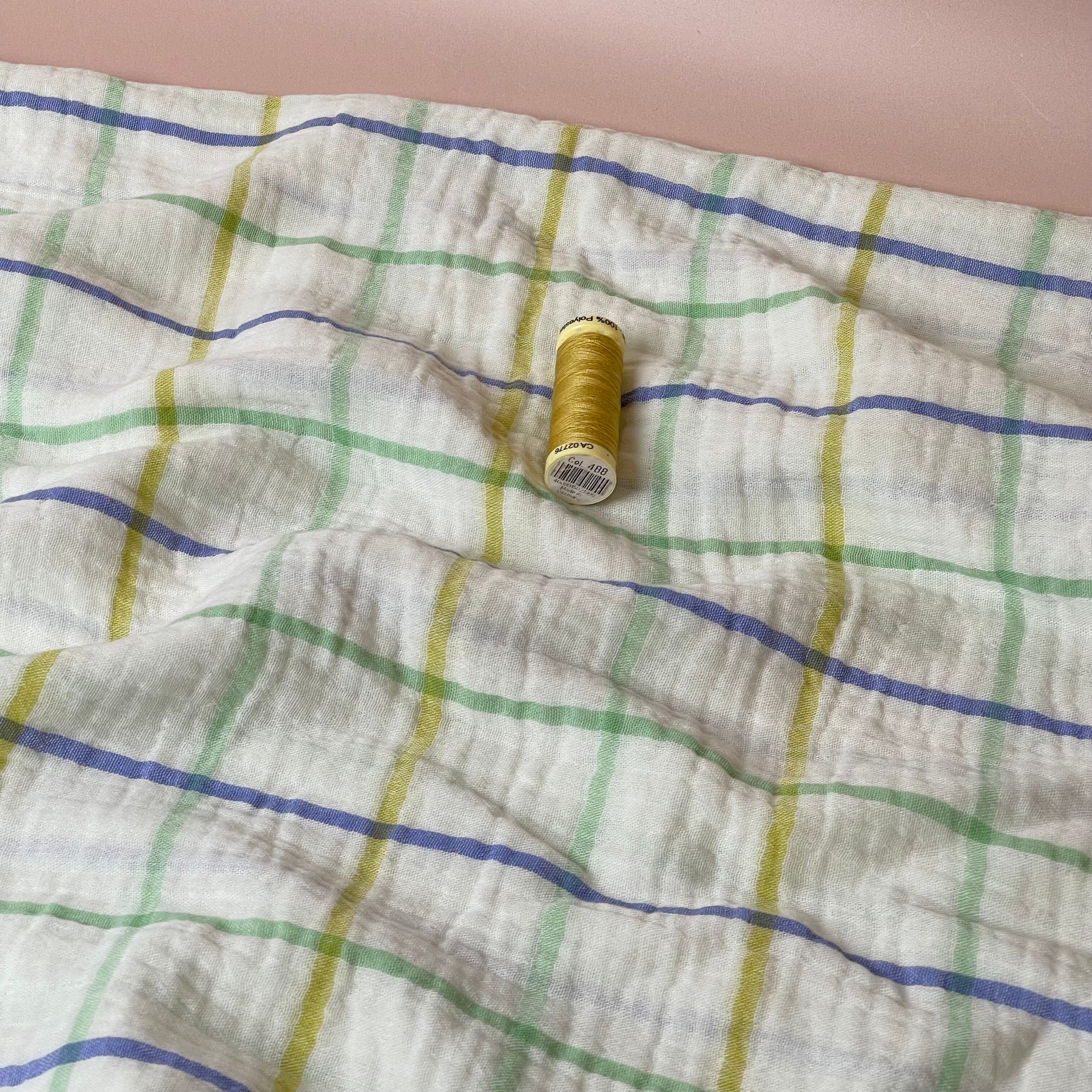 Yarn Dyed Green Checks Cotton Double Gauze