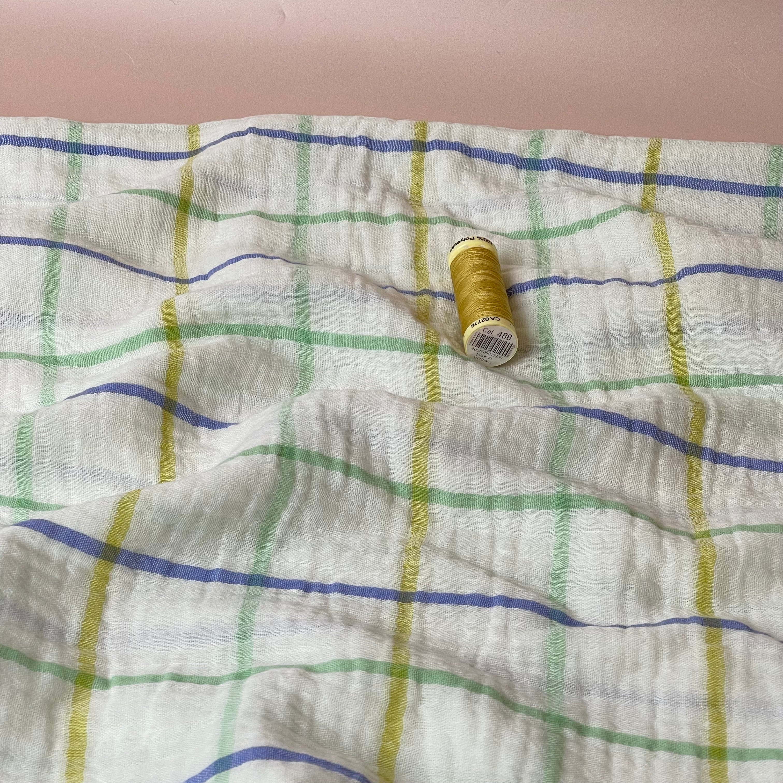 Yarn Dyed Green Checks Cotton Double Gauze