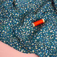 Ditsy Daisies on Teal Viscose Lawn Fabric