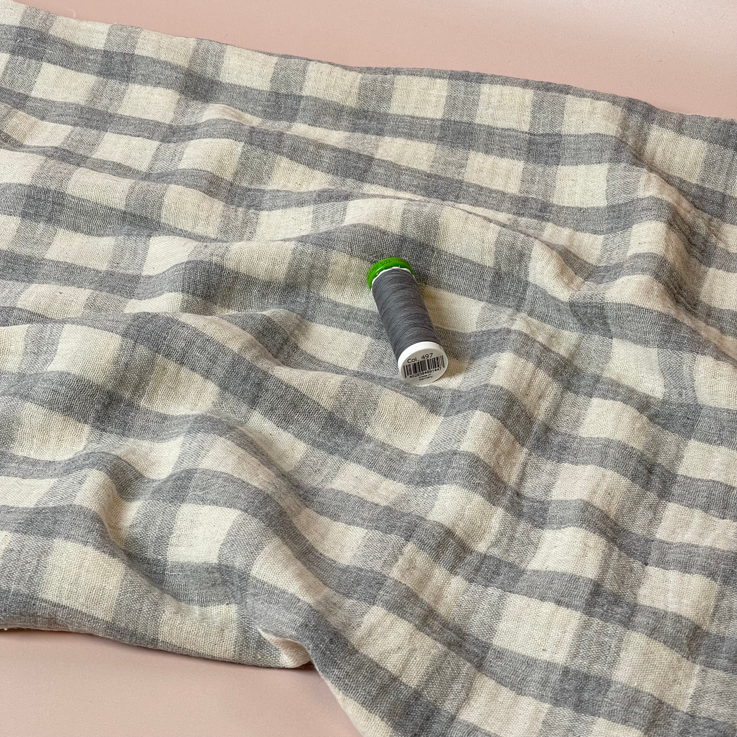 Yarn Dyed Grey Checks Cotton Linen Double Gauze