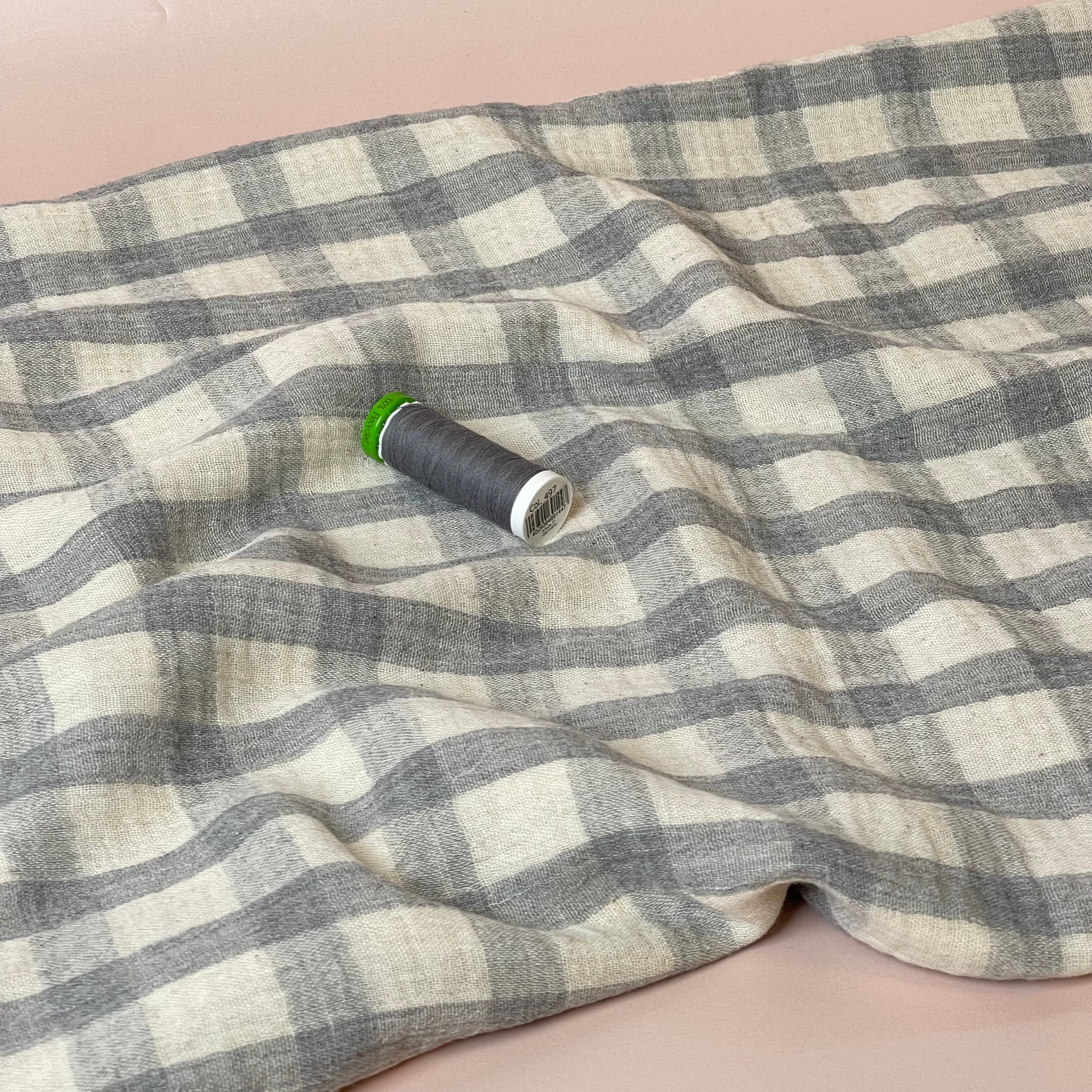 Yarn Dyed Grey Checks Cotton Linen Double Gauze