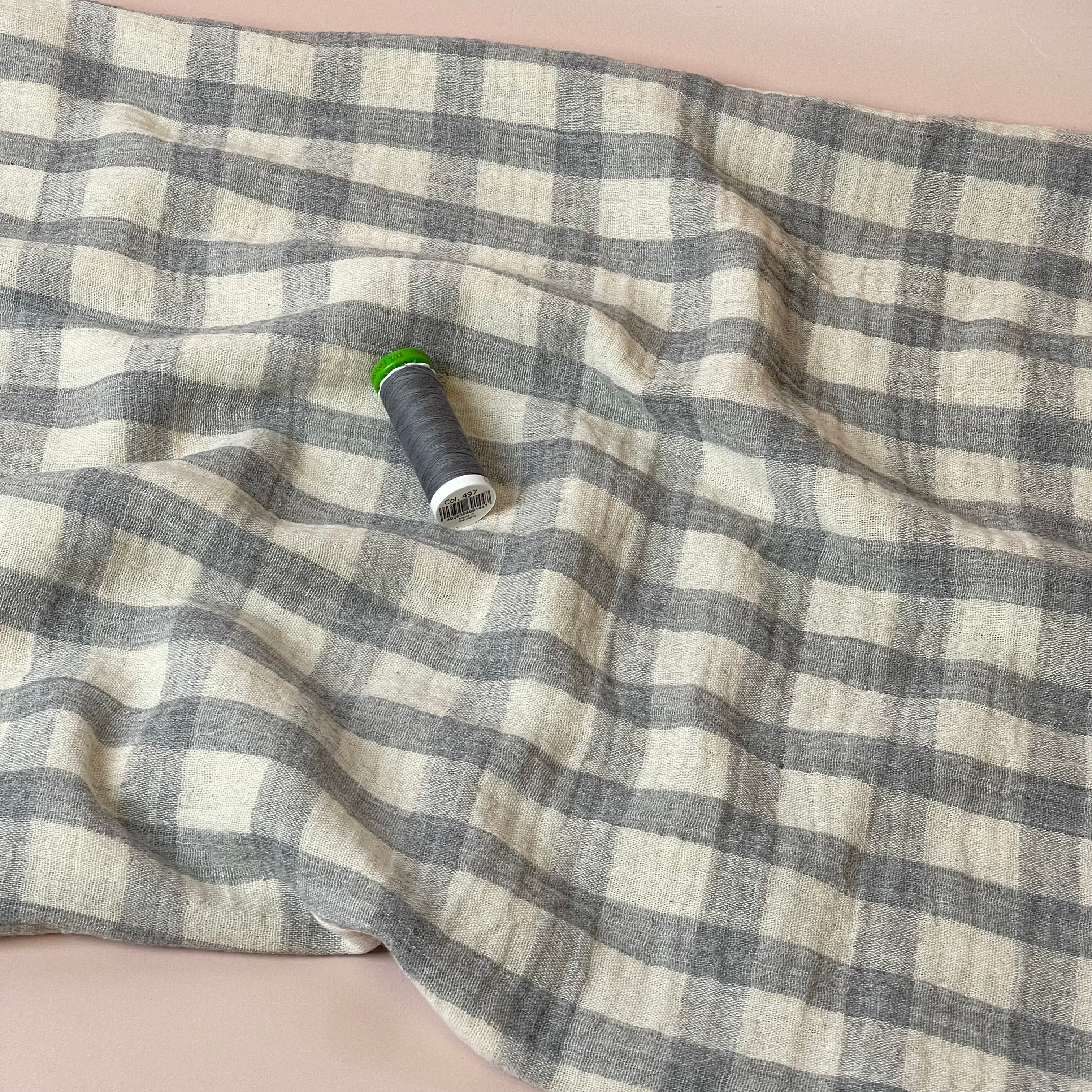 Yarn Dyed Grey Checks Cotton Linen Double Gauze