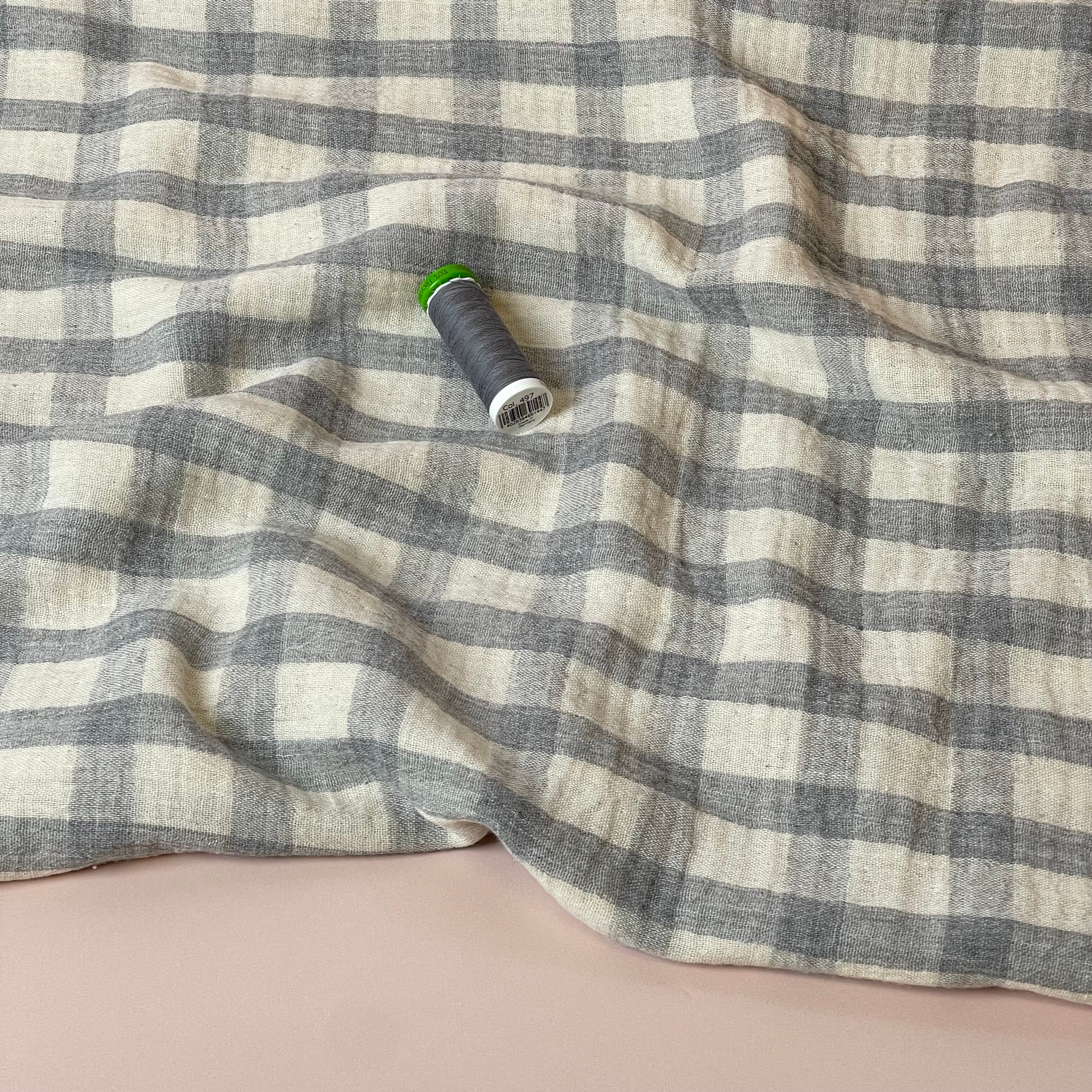 Yarn Dyed Grey Checks Cotton Linen Double Gauze