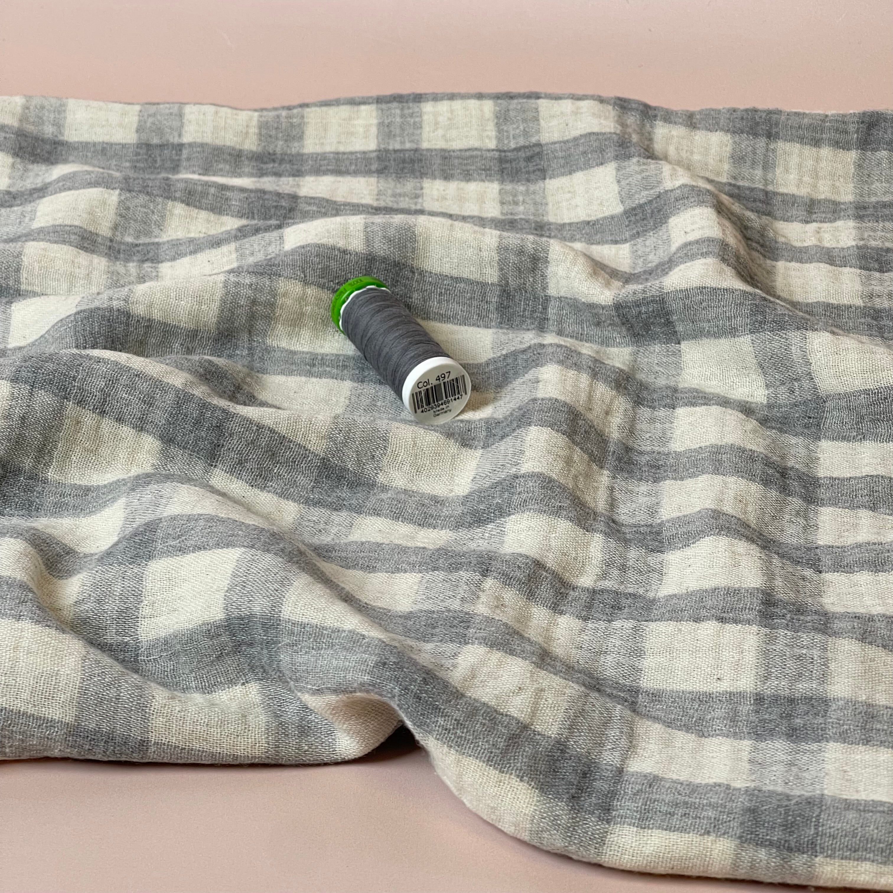 Yarn Dyed Grey Checks Cotton Linen Double Gauze