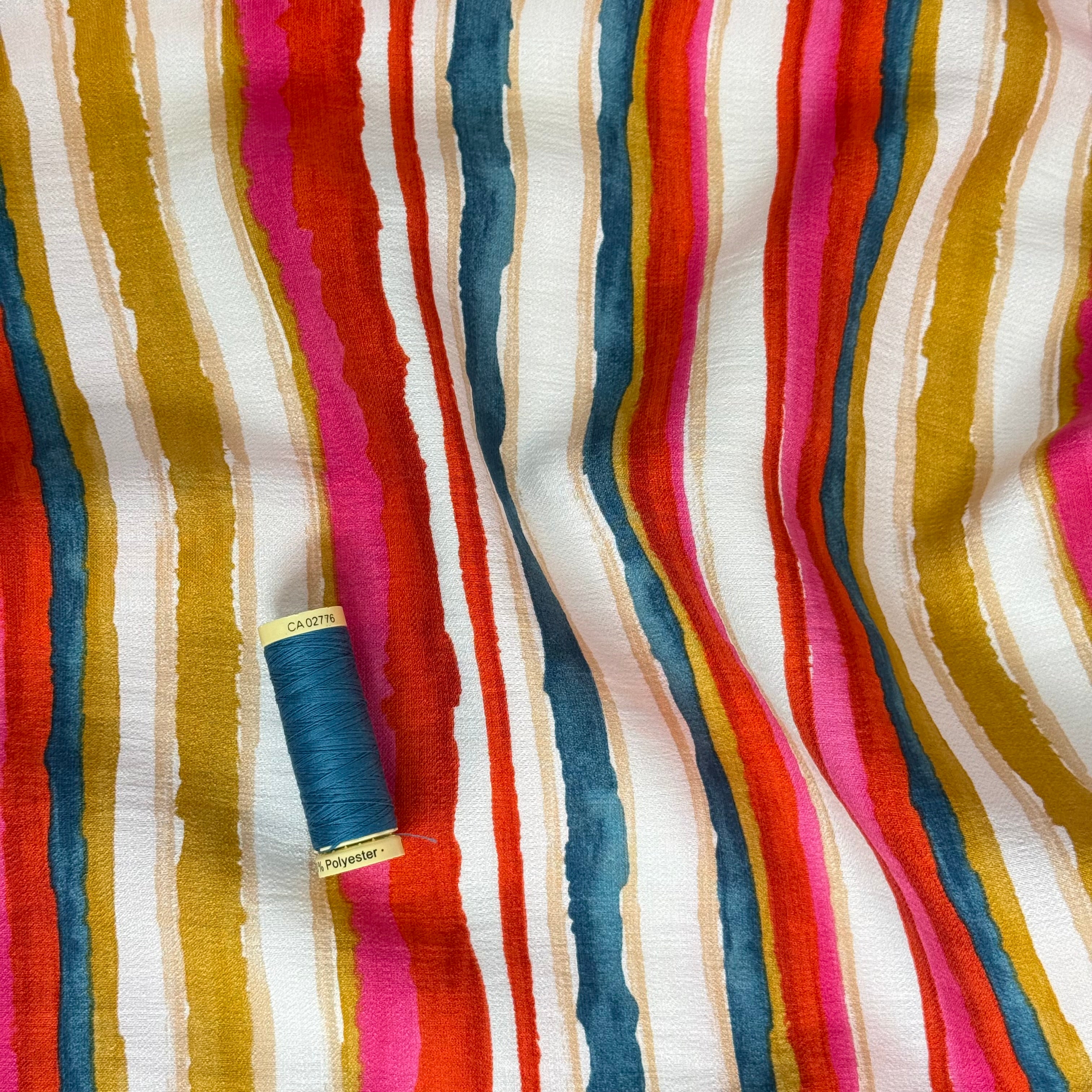 Coral Stripes Textured Viscose Fabric