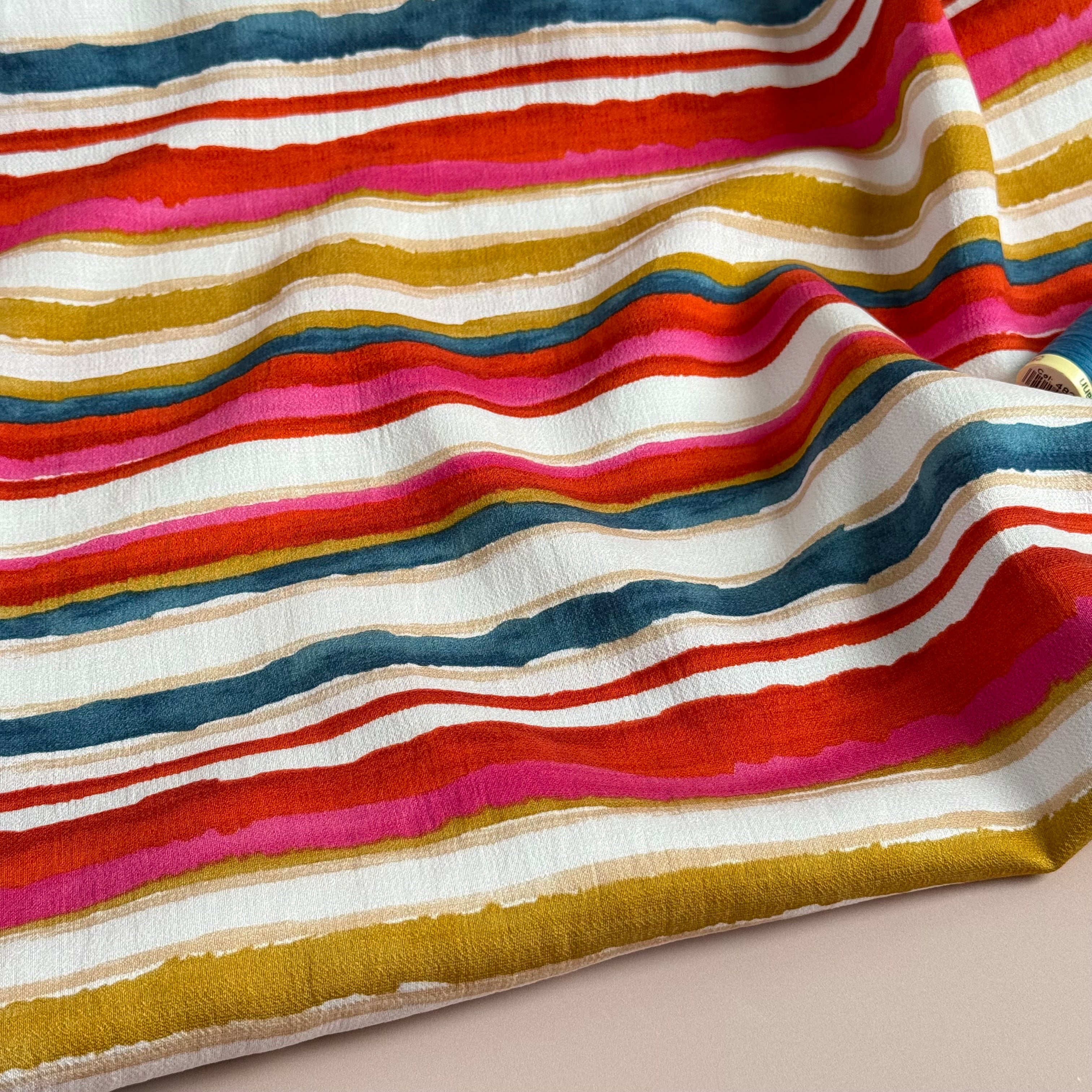 Coral Stripes Textured Viscose Fabric