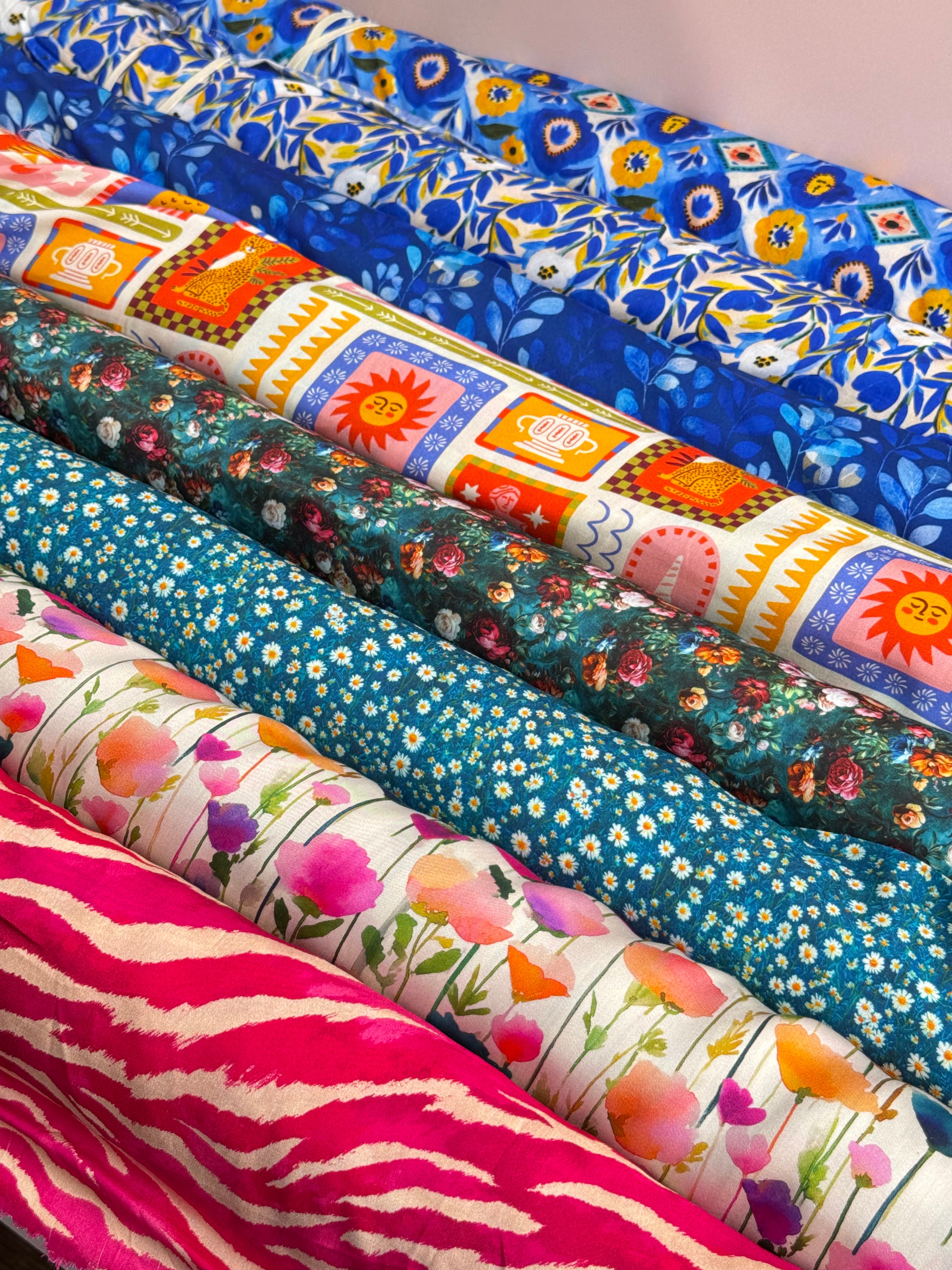 Cobalt Flowers Viscose Lawn Fabric