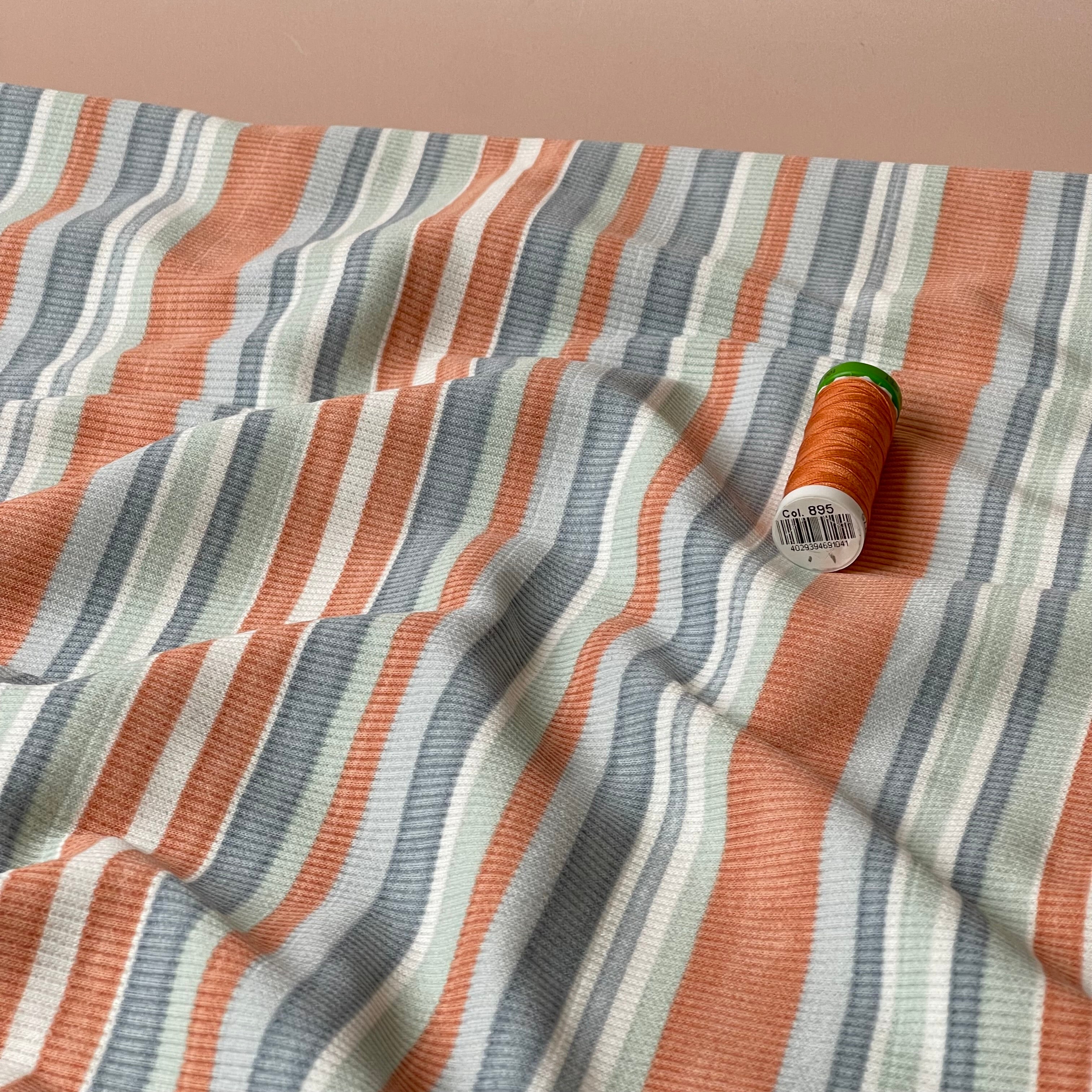 Coral Stripes Cotton Ribbed Jersey