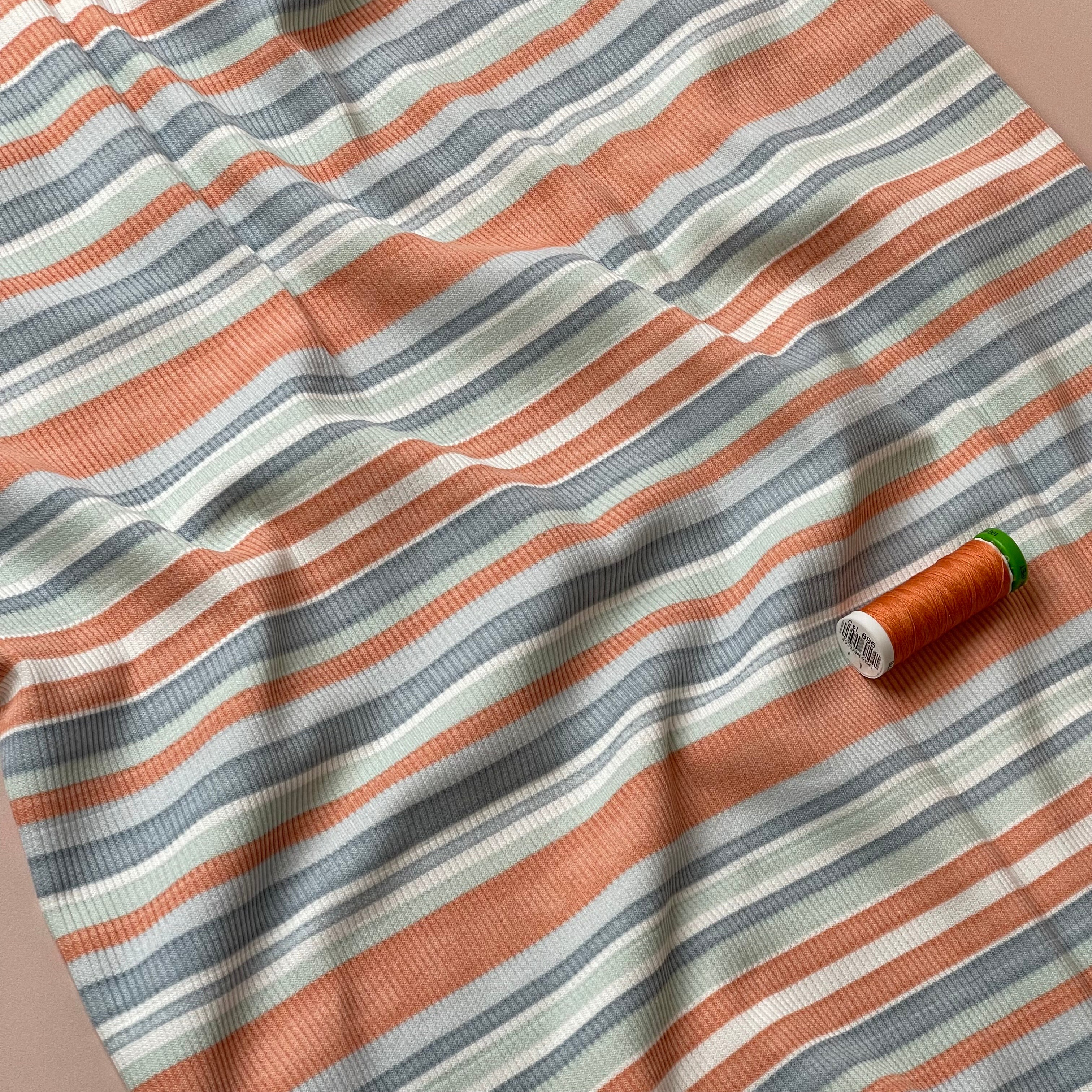 Coral Stripes Cotton Ribbed Jersey