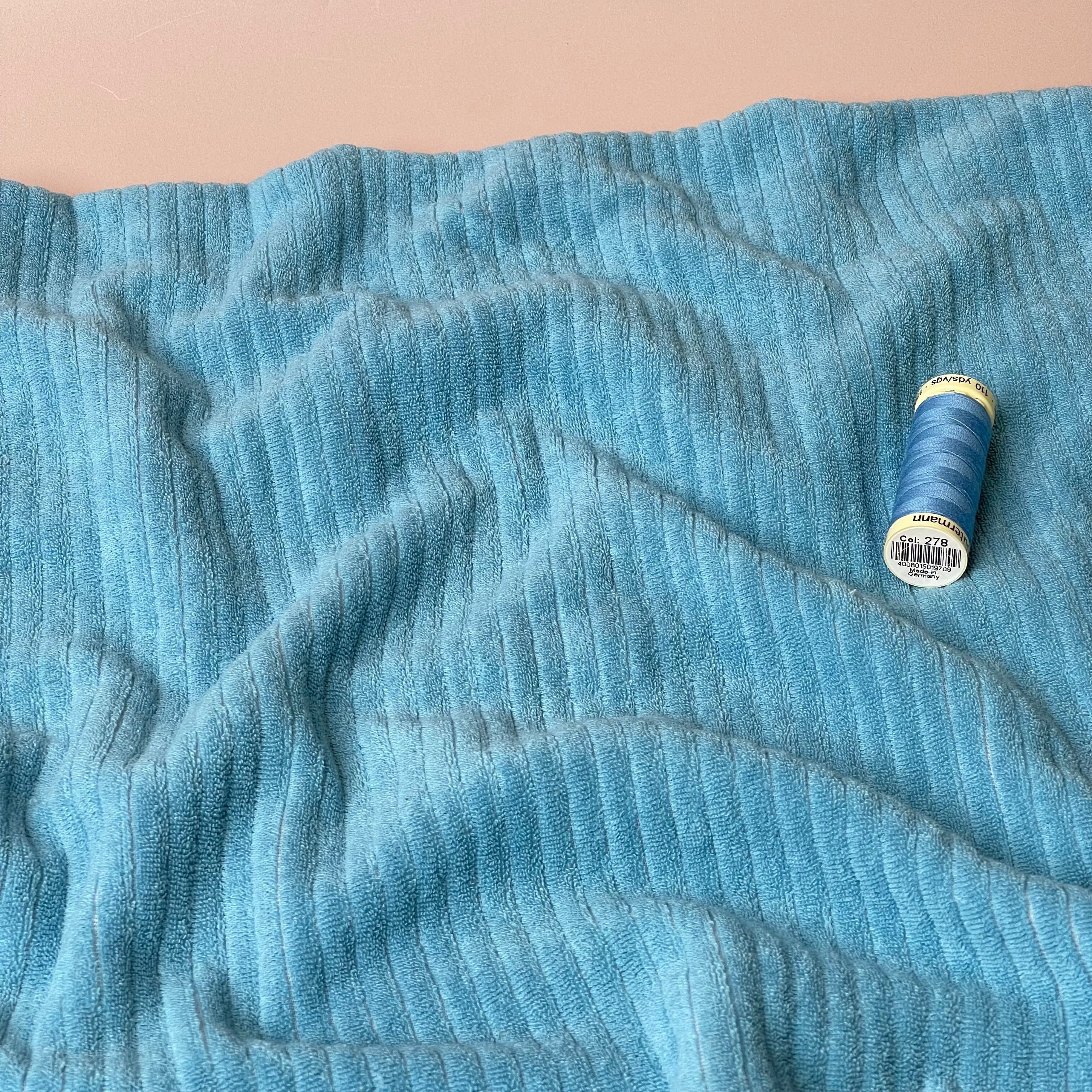 Ribbed Velvet Jersey in Aqua Blue