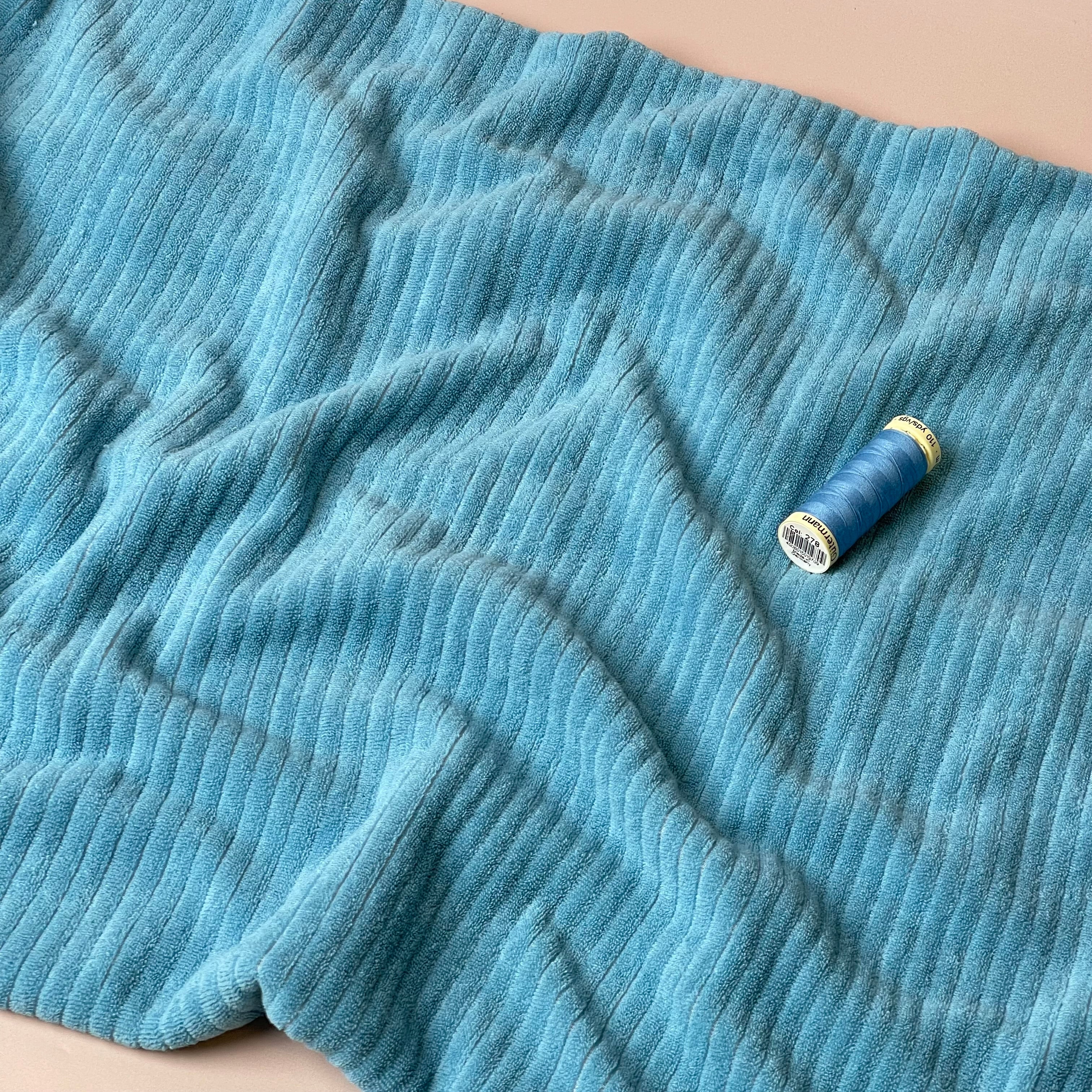 Ribbed Velvet Jersey in Aqua Blue