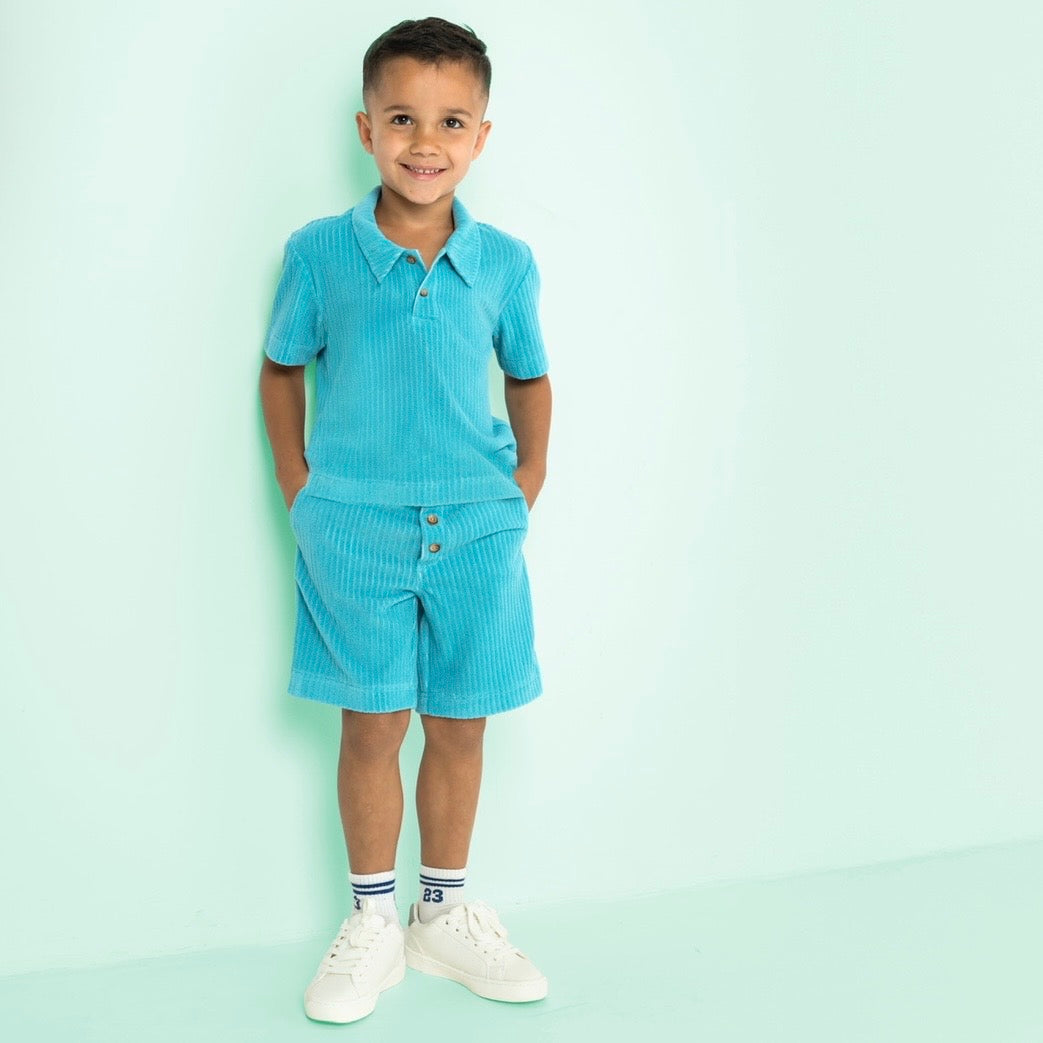 Ribbed Velvet Jersey in Aqua Blue