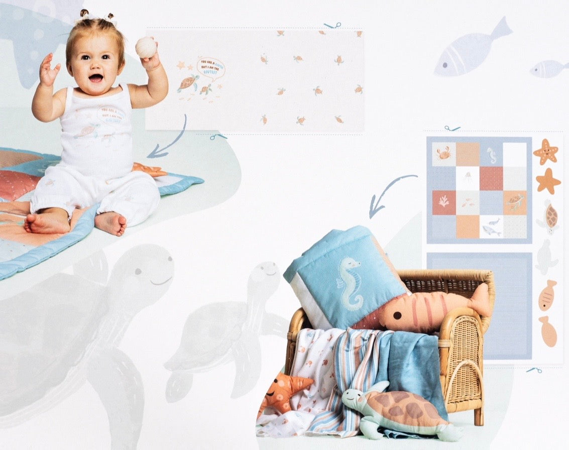 Turtles 2x2 Ribbed Cotton Jersey with Panel Print