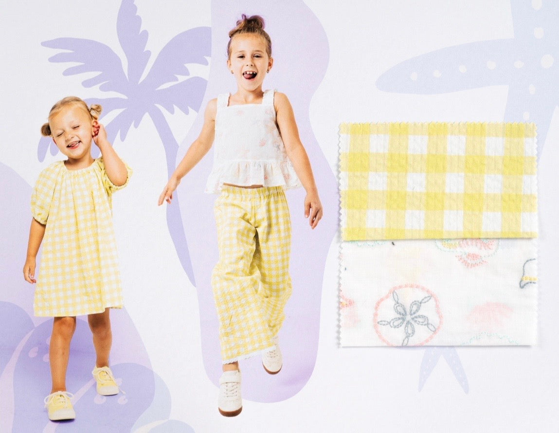 Yellow Gingham Cotton Seersucker Fabric