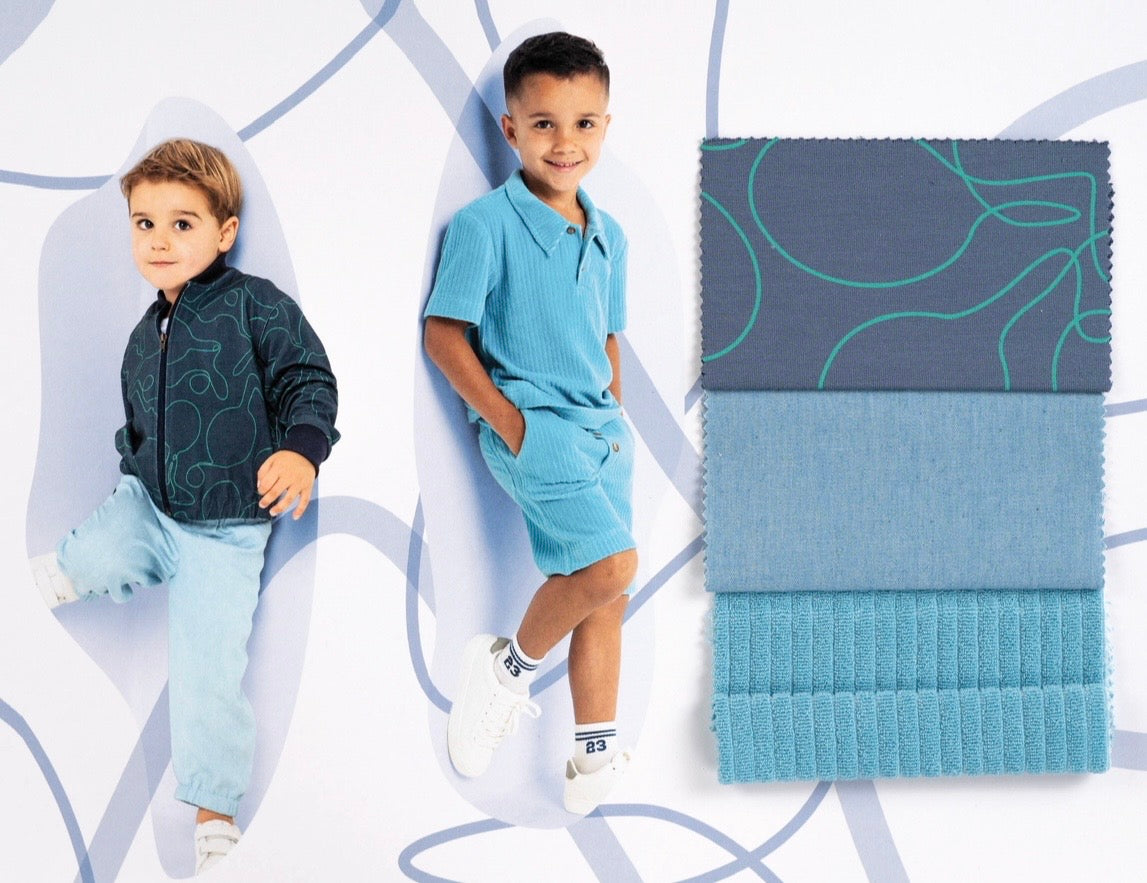 Ribbed Velvet Jersey in Aqua Blue