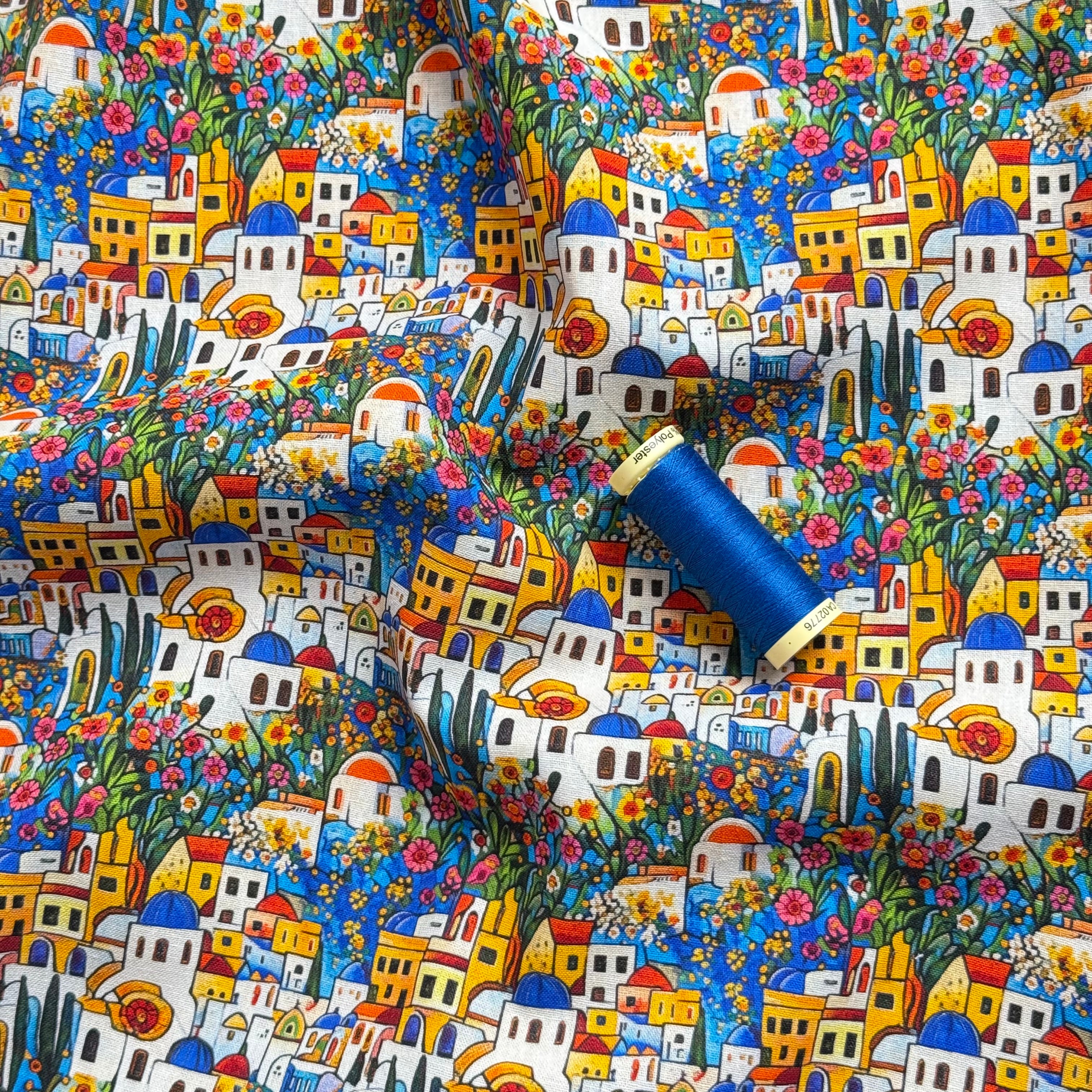 REMNANT 0.5 Metre - Santorini Views Soft Cotton Fabric